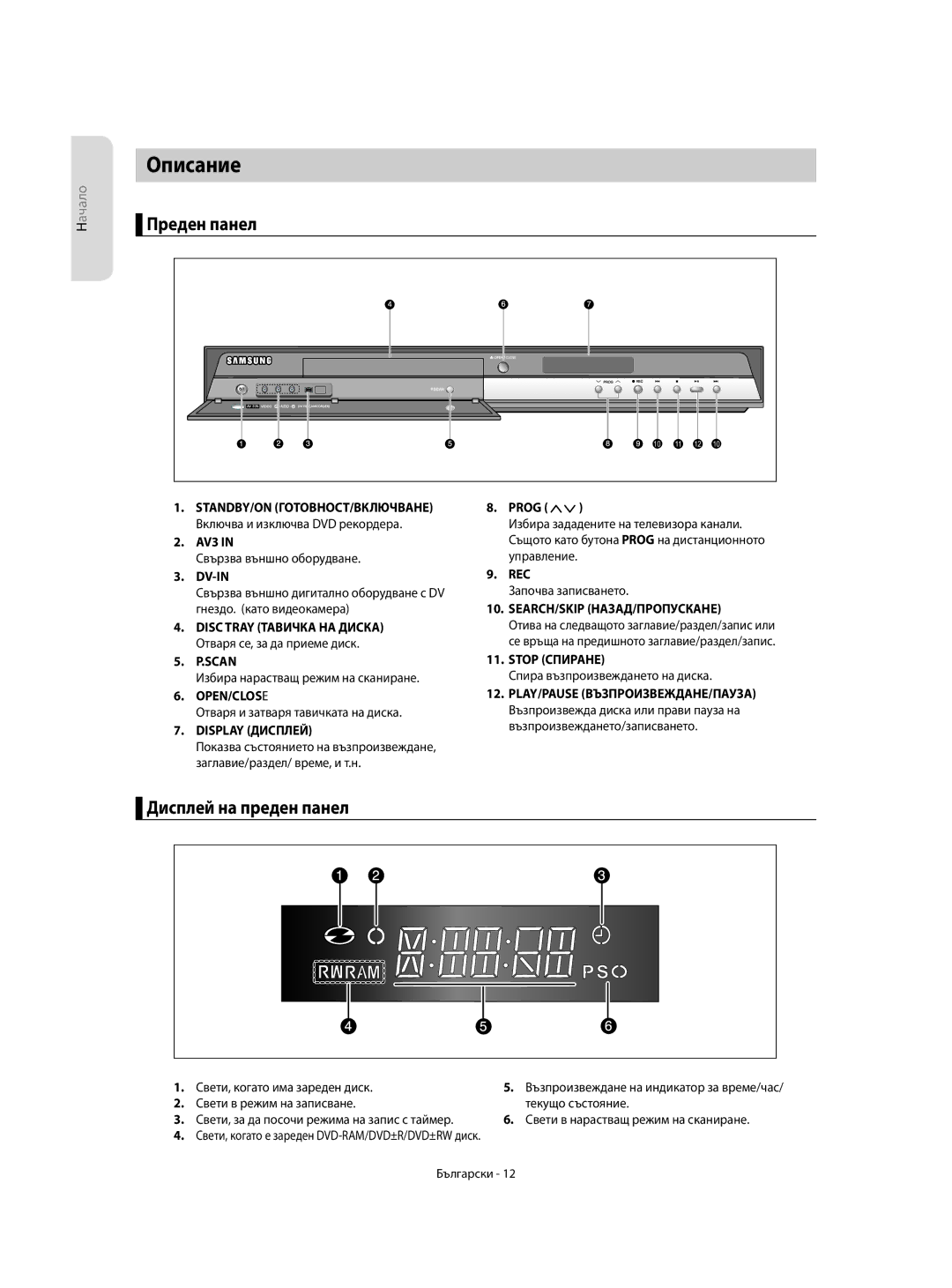 Samsung DVD-R150/EUR, DVD-R155/XEC, DVD-R155/EUR, DVD-R150/XEC, DVD-R155/XSG Описание, Преден панел, Дисплей на преден панел 