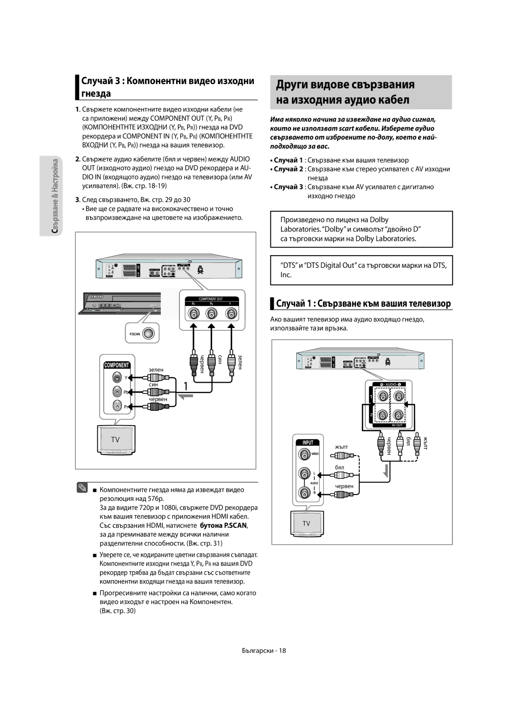 Samsung DVD-R150/AFR, DVD-R155/XEC, DVD-R150/EUR, DVD-R155/EUR, DVD-R150/XEC manual Гнезда, Случай 3 Компонентни видео изходни 