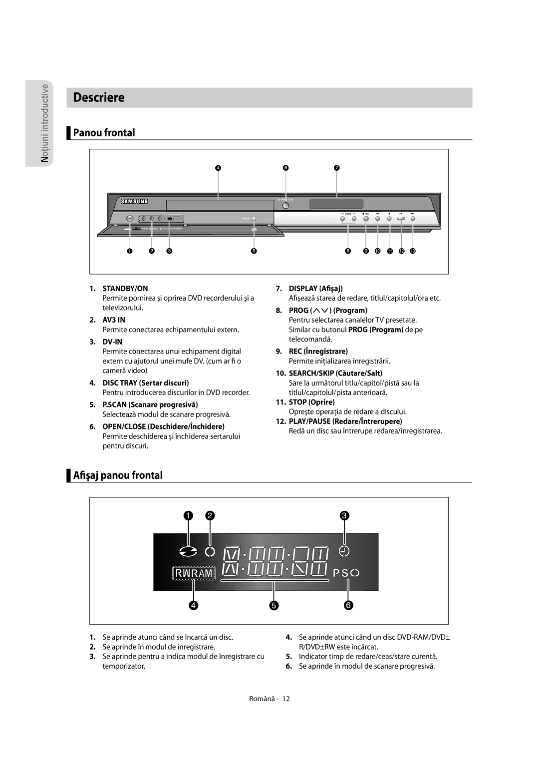 Samsung DVD-R155/AFR, DVD-R155/XEC, DVD-R150/EUR, DVD-R155/EUR, DVD-R150/XEC Descriere, Panou frontal, Afişaj panou frontal 