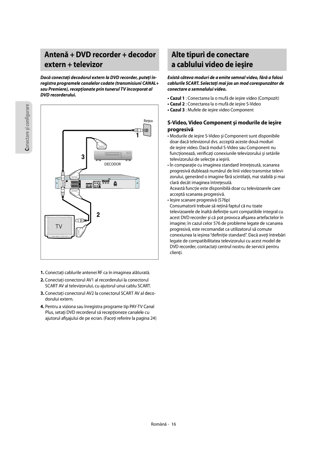 Samsung DVD-R155/AUS, DVD-R155/XEC, DVD-R150/EUR, DVD-R155/EUR manual Antenă + DVD recorder + decodor extern + televizor 