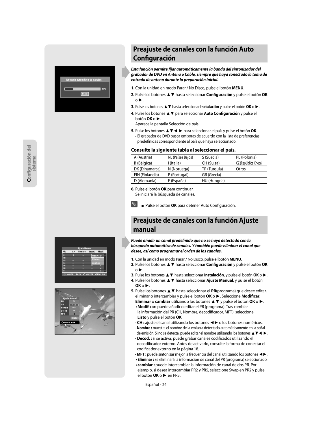 Samsung DVD-R155/XEC, DVD-R155/EUR manual Preajuste de canales con la función Auto Configuración 