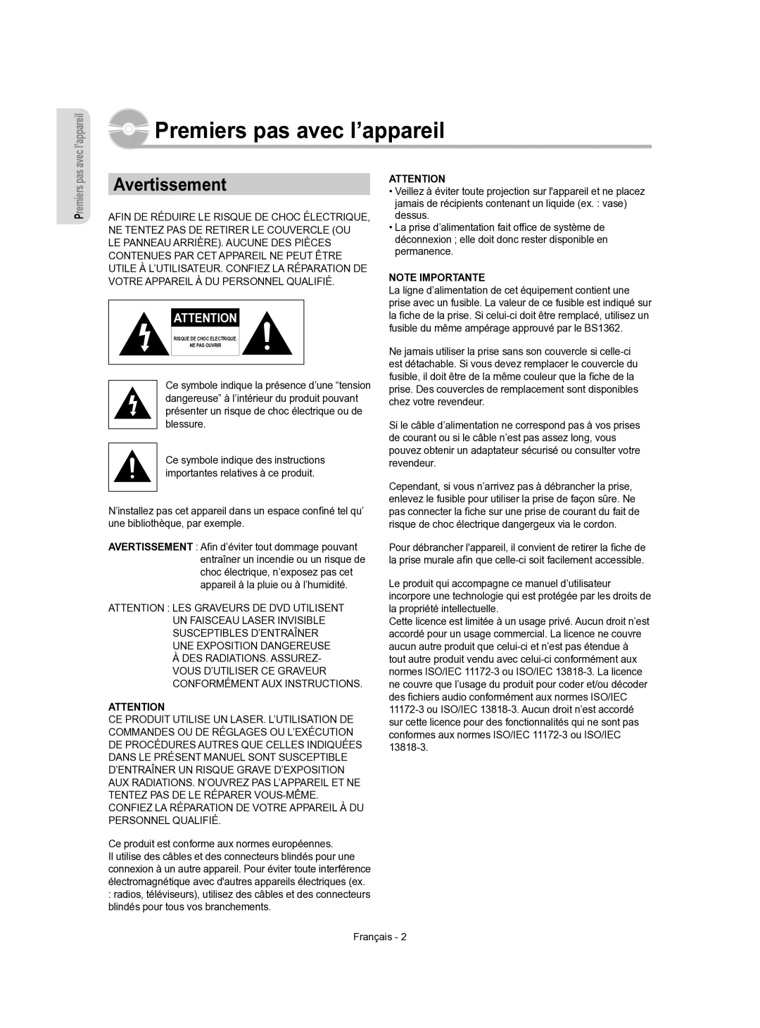 Samsung DVD-R156/XEF, DVD-R155/XEF manual Avertissement, Ce produit est conforme aux normes européennes 