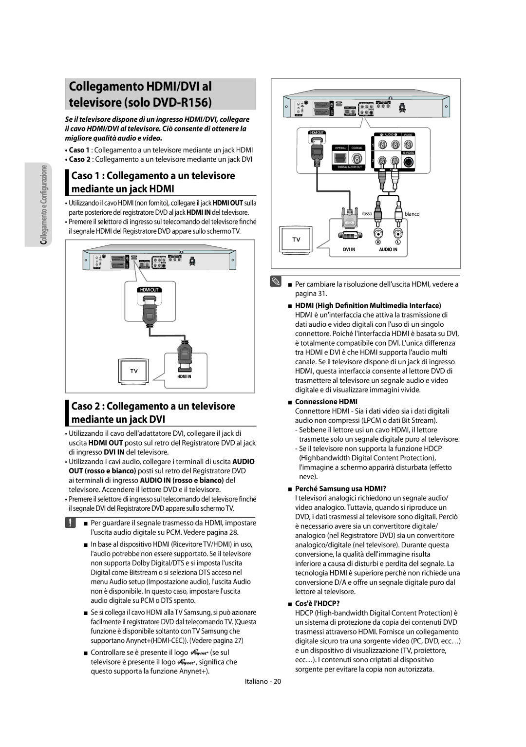 Samsung DVD-R156/XET Caso 2 Collegamento a un televisore mediante un jack DVI, Connessione Hdmi, Perché Samsung usa HDMI? 