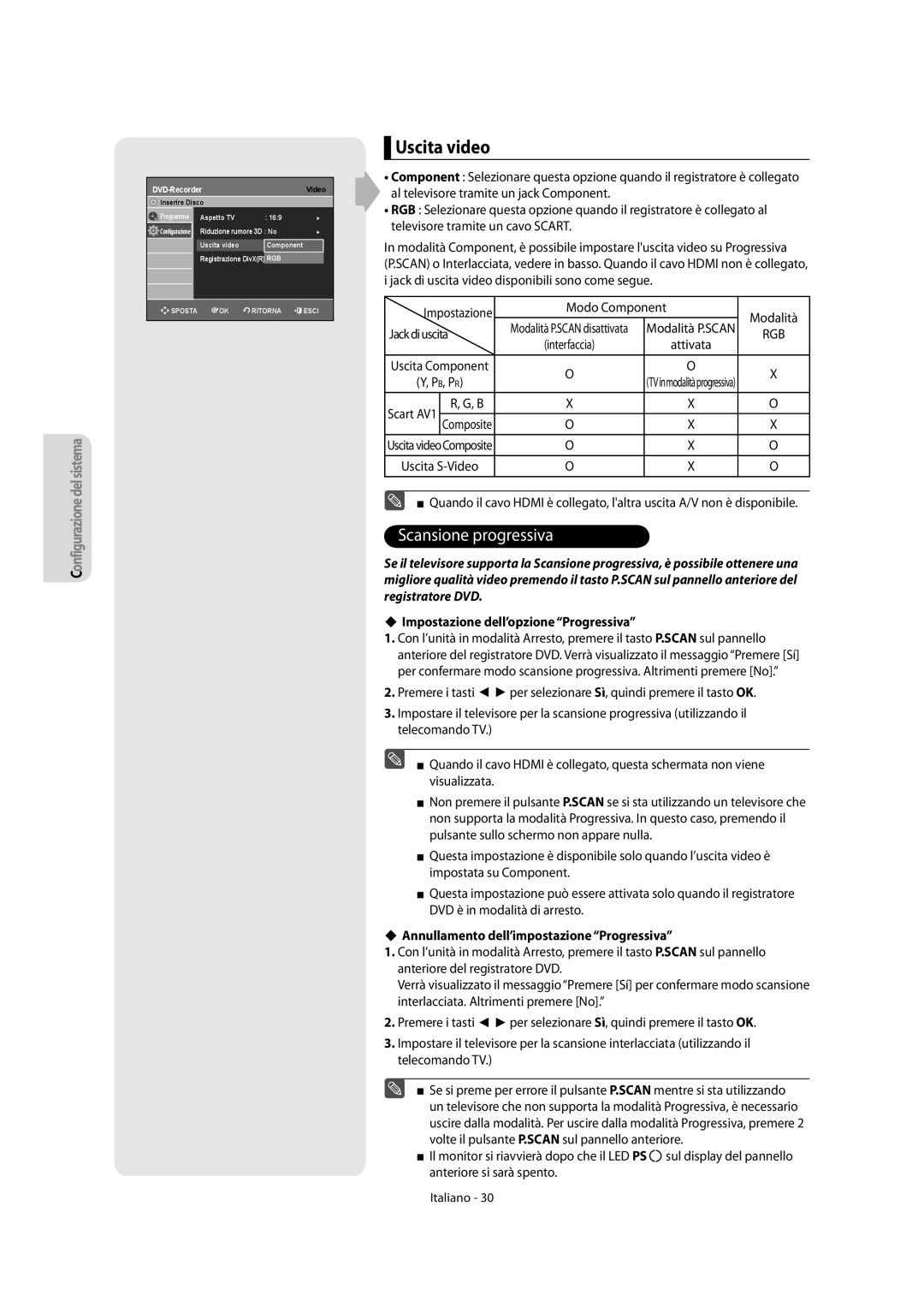 Samsung DVD-R156/XET, DVD-R151/XET manual Uscita video, Composite, Impostazione dell’opzione Progressiva 