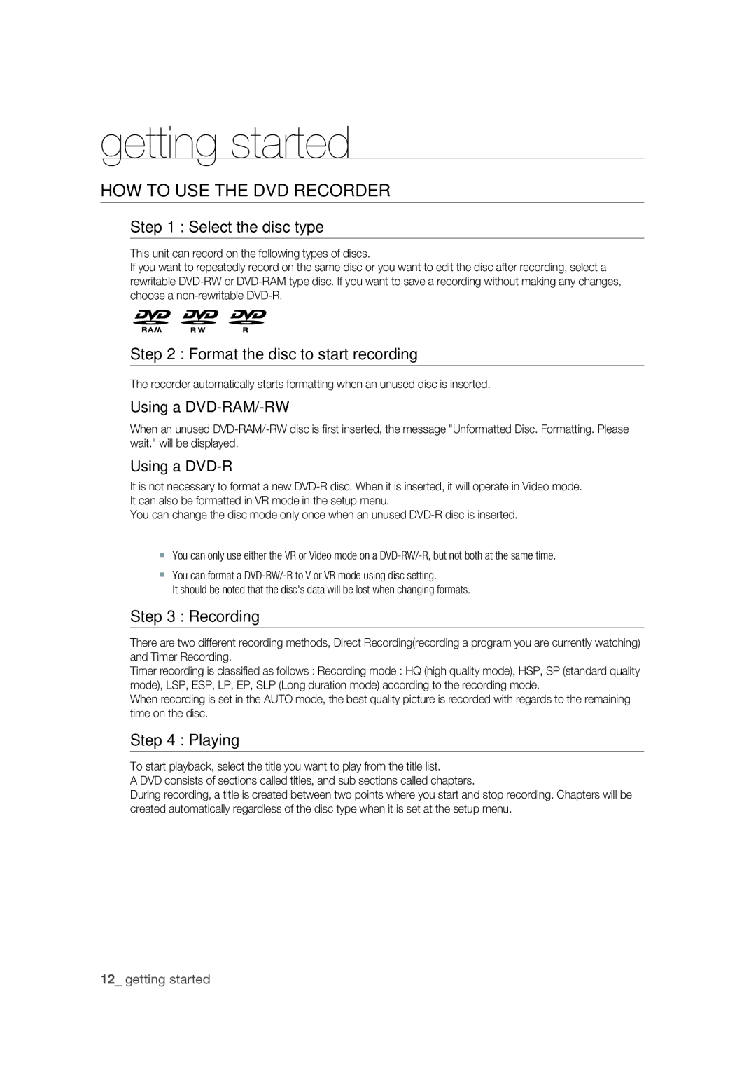 Samsung DVD-R170 user manual HOW to USE the DVD Recorder 