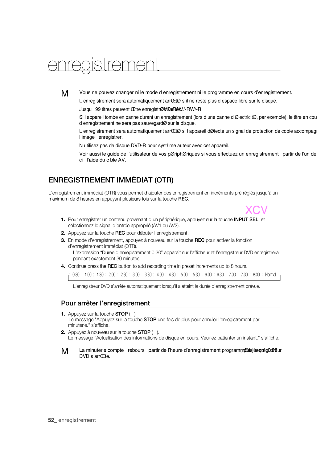 Samsung DVD-R170 user manual Enregistrement Immédiat OTR, Pour arrêter l’enregistrement 