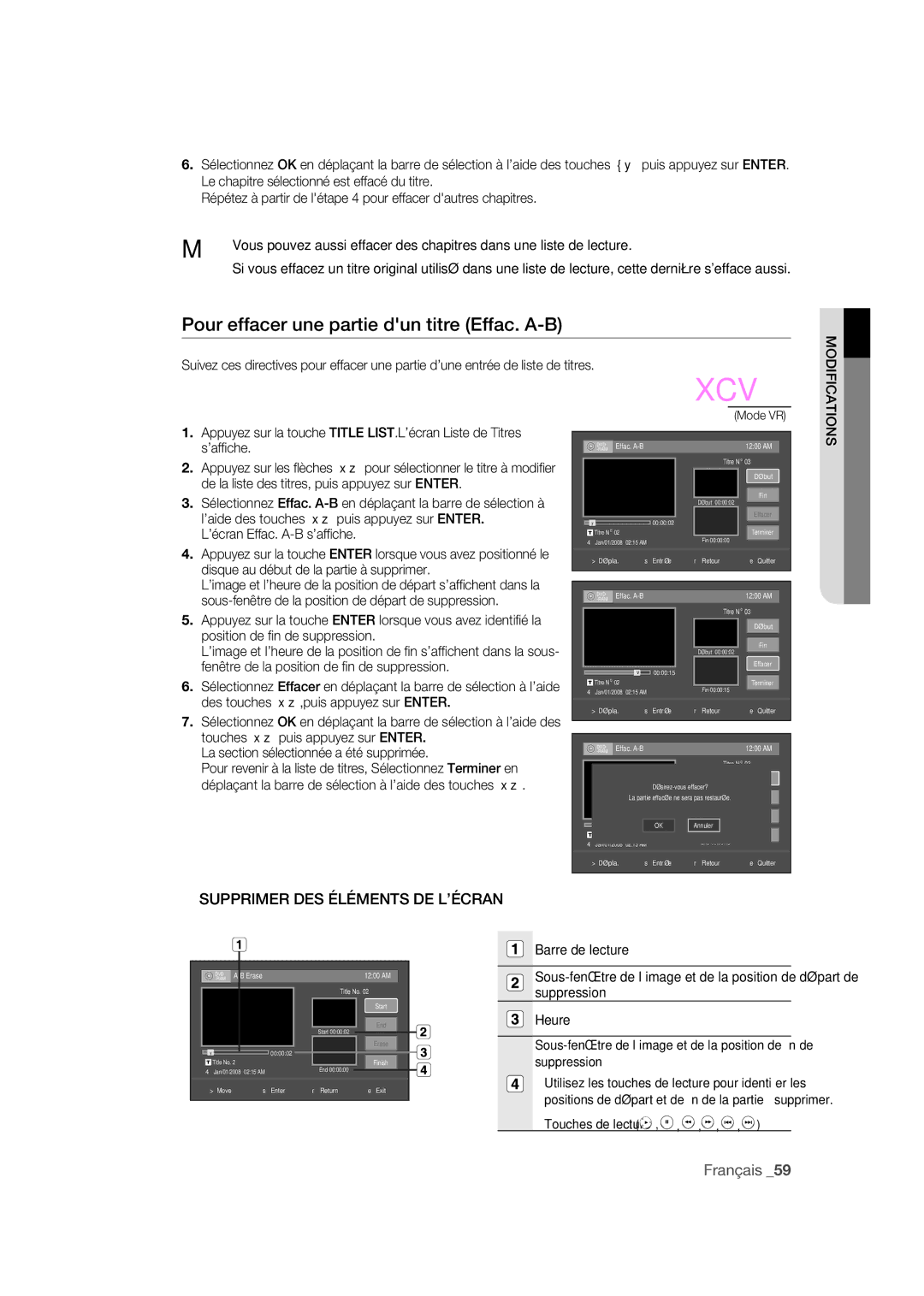 Samsung DVD-R170 user manual Pour effacer une partie dun titre Effac. A-B 