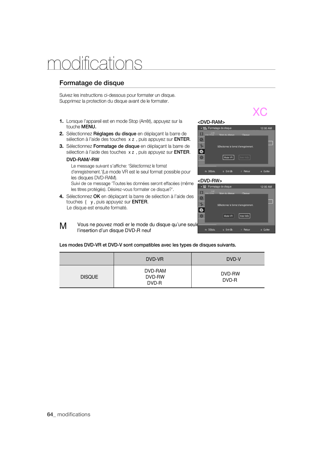 Samsung DVD-R170 user manual Formatage de disque 1200 AM 