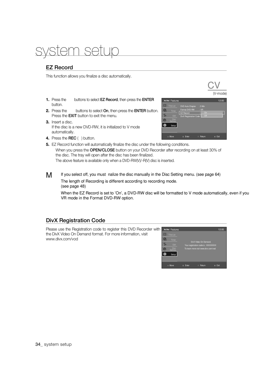 Samsung DVD-R170 user manual EZ Record, DivX Registration Code 