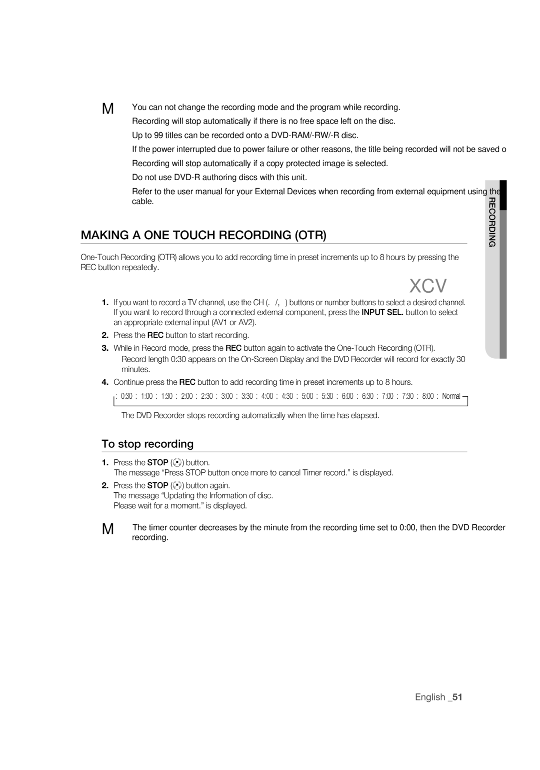 Samsung DVD-R170 user manual Making a ONE Touch Recording OTR 