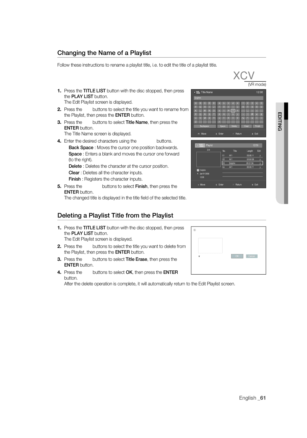 Samsung DVD-R170 user manual Changing the Name of a Playlist, Deleting a Playlist Title from the Playlist 