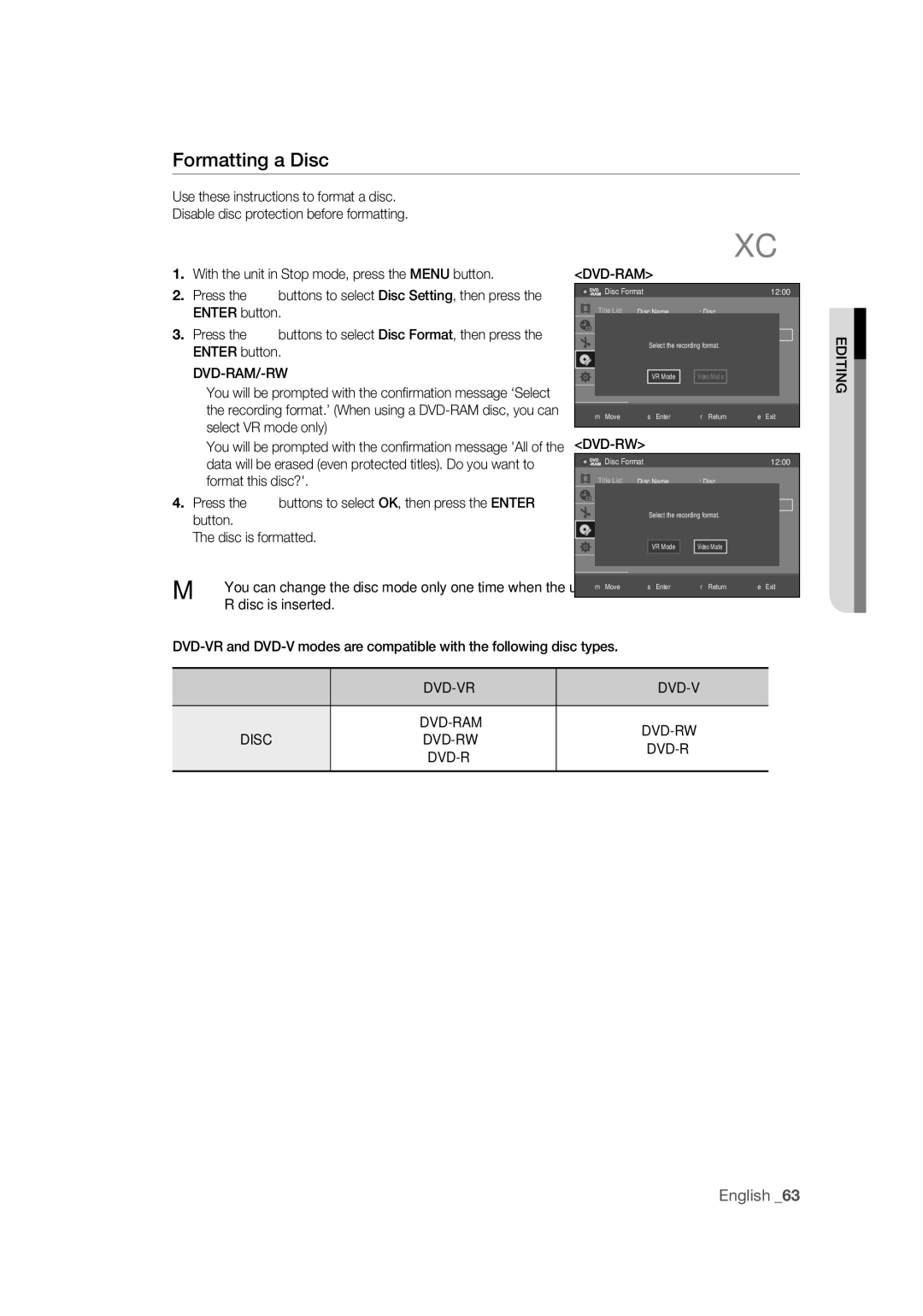 Samsung DVD-R170 user manual Select VR mode only, Format this disc?, Disc is formatted, Disc is inserted 