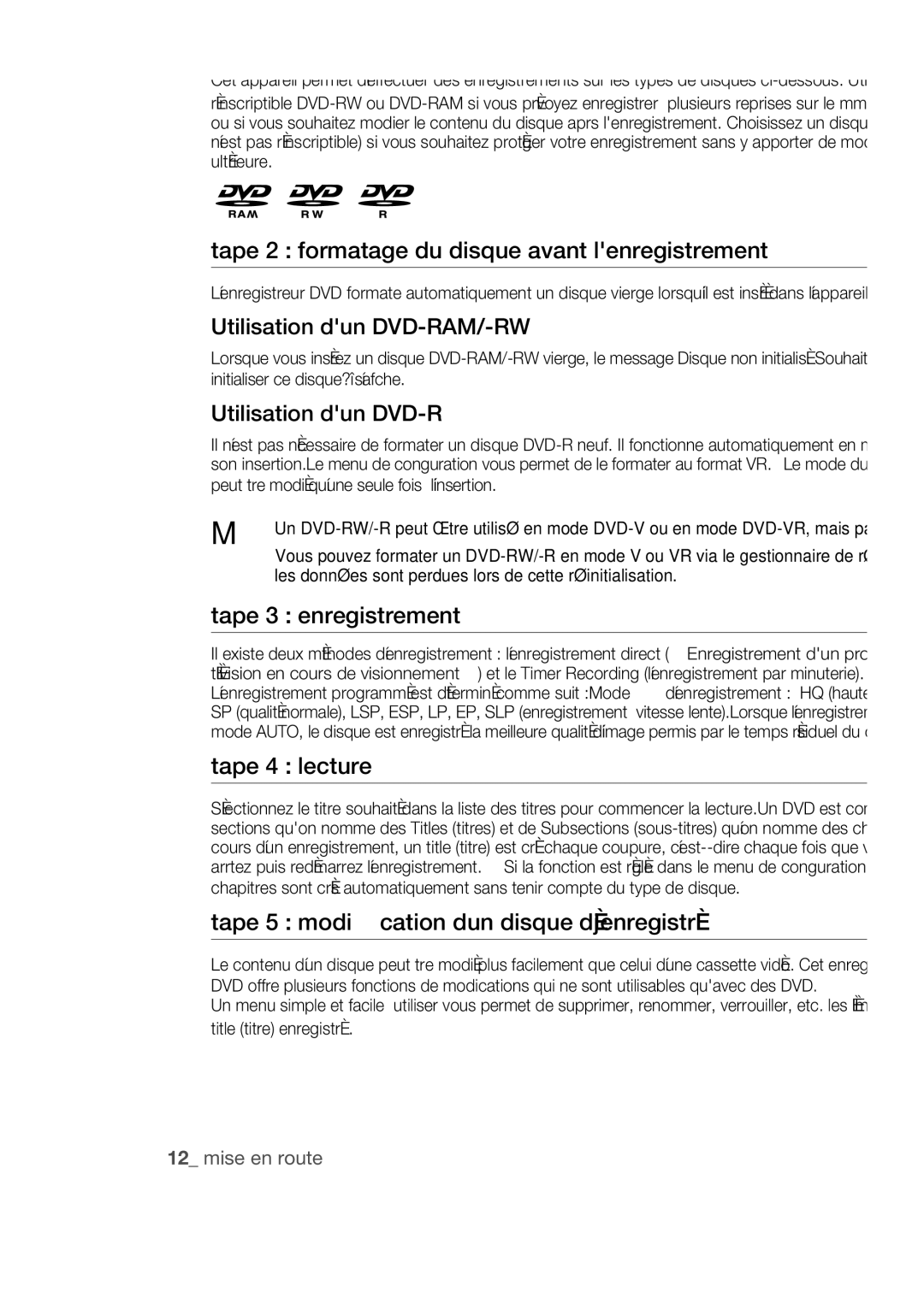 Samsung DVD-R170 user manual Utilisation DE L’ENREGISTREUR DVD 