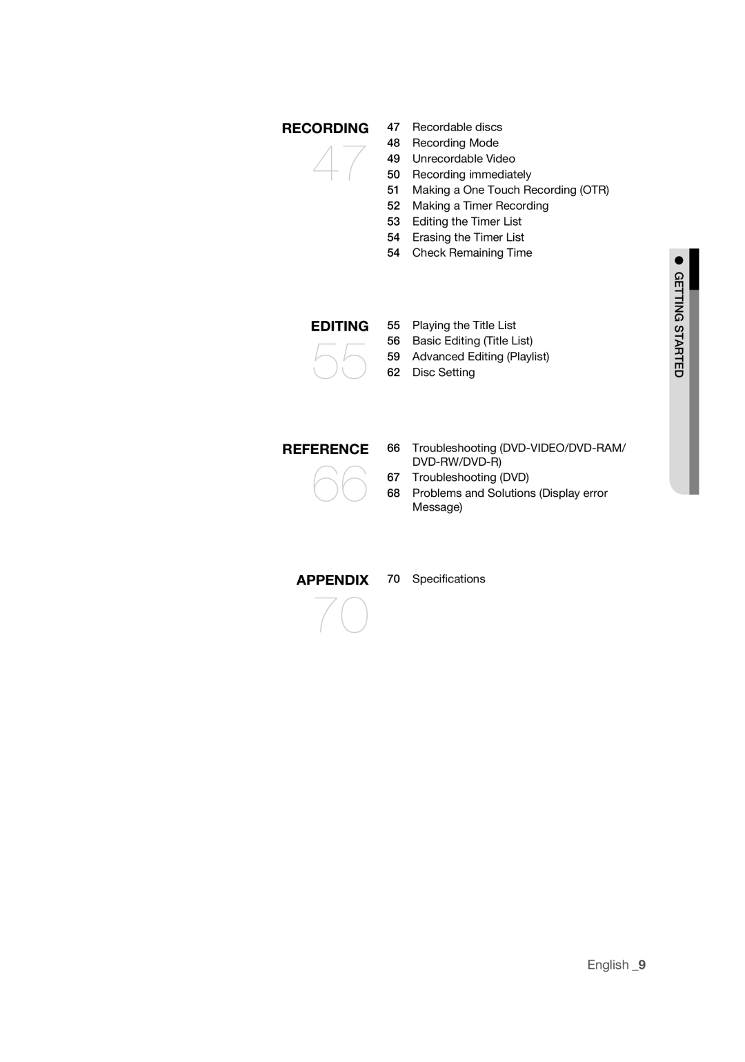 Samsung DVD-R170 user manual Dvd-Rw/Dvd-R, Troubleshooting DVD, Problems and Solutions Display error 