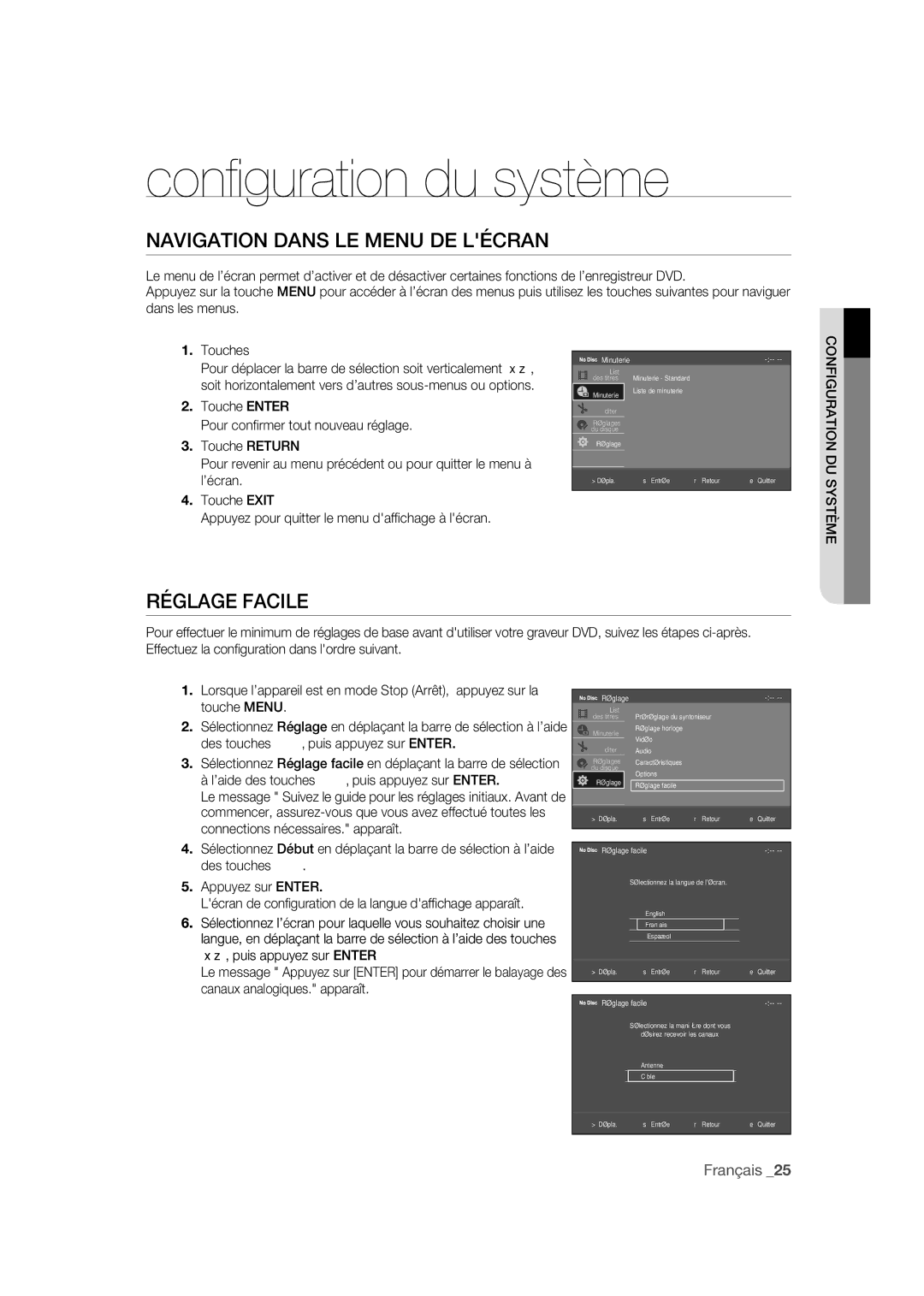 Samsung DVD-R170 user manual Navigation Dans LE Menu DE Lécran, Réglage Facile 