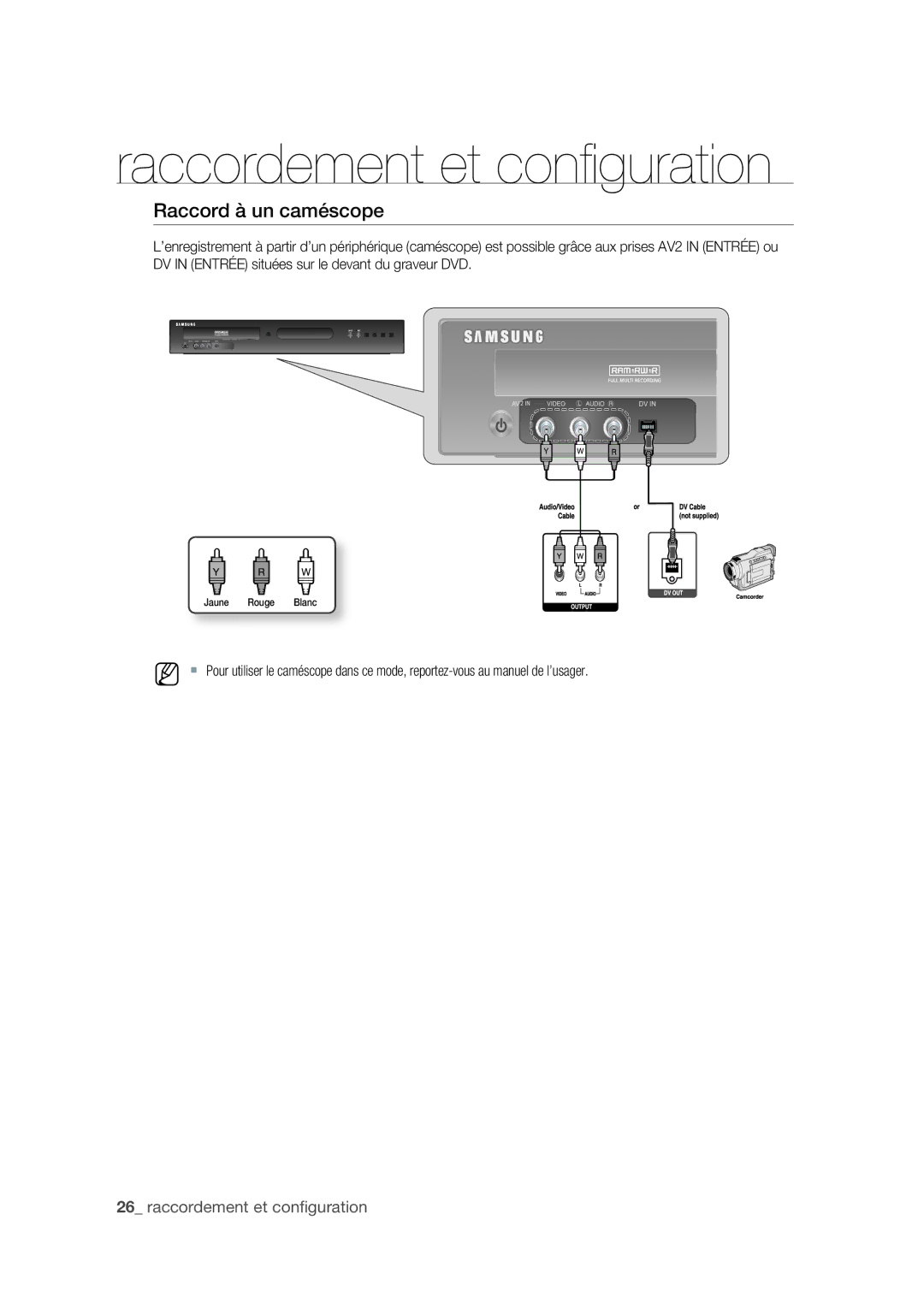 Samsung DVD-R175 user manual Raccord à un caméscope 