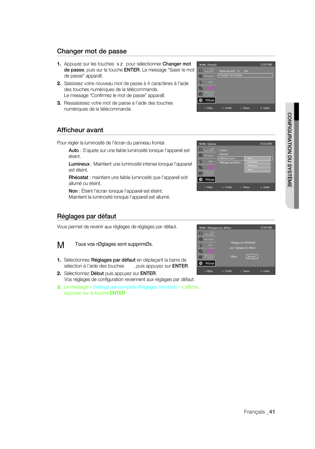 Samsung DVD-R175 user manual Changer mot de passe 