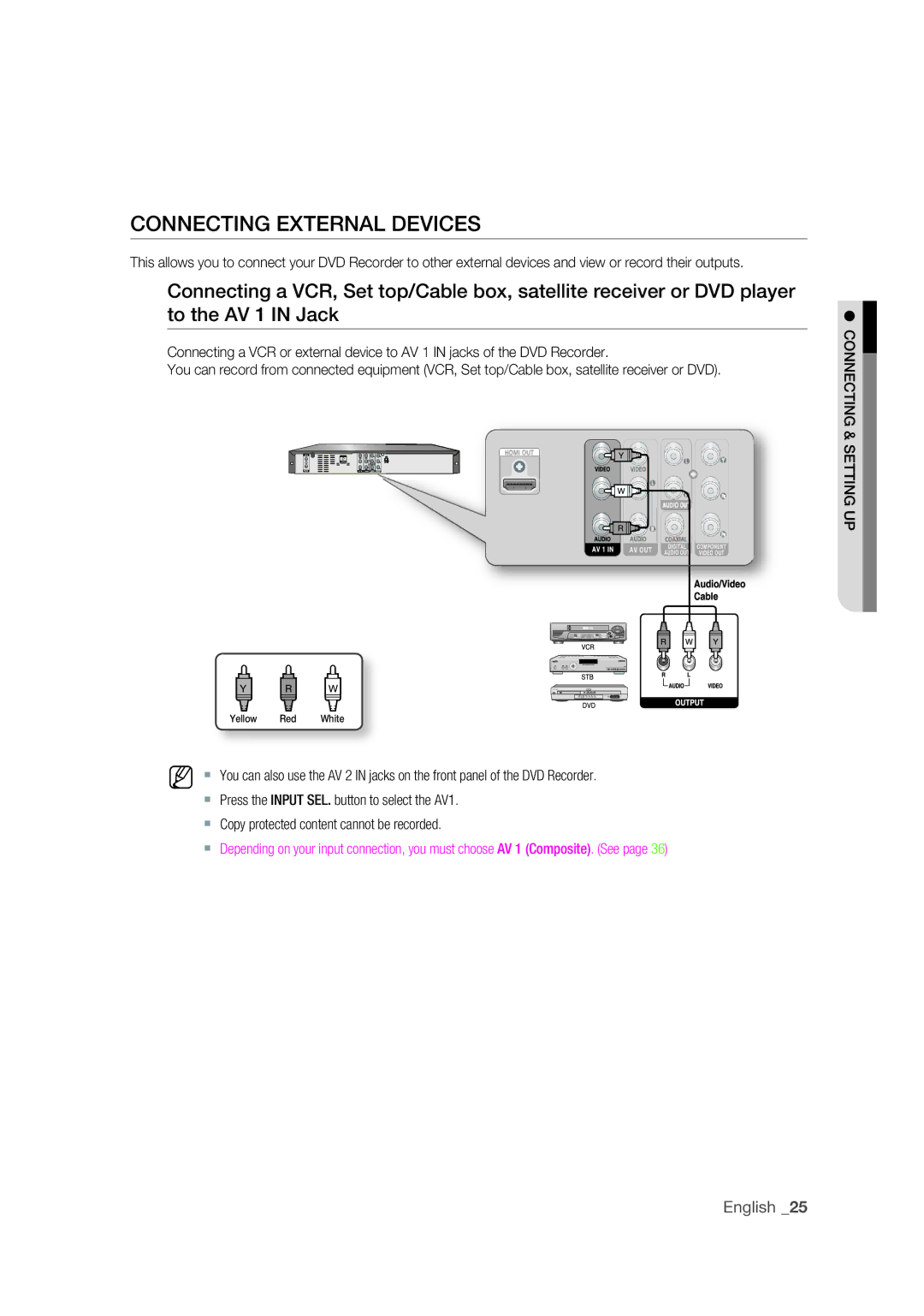 Samsung DVD-R175 user manual Connecting External Devices 