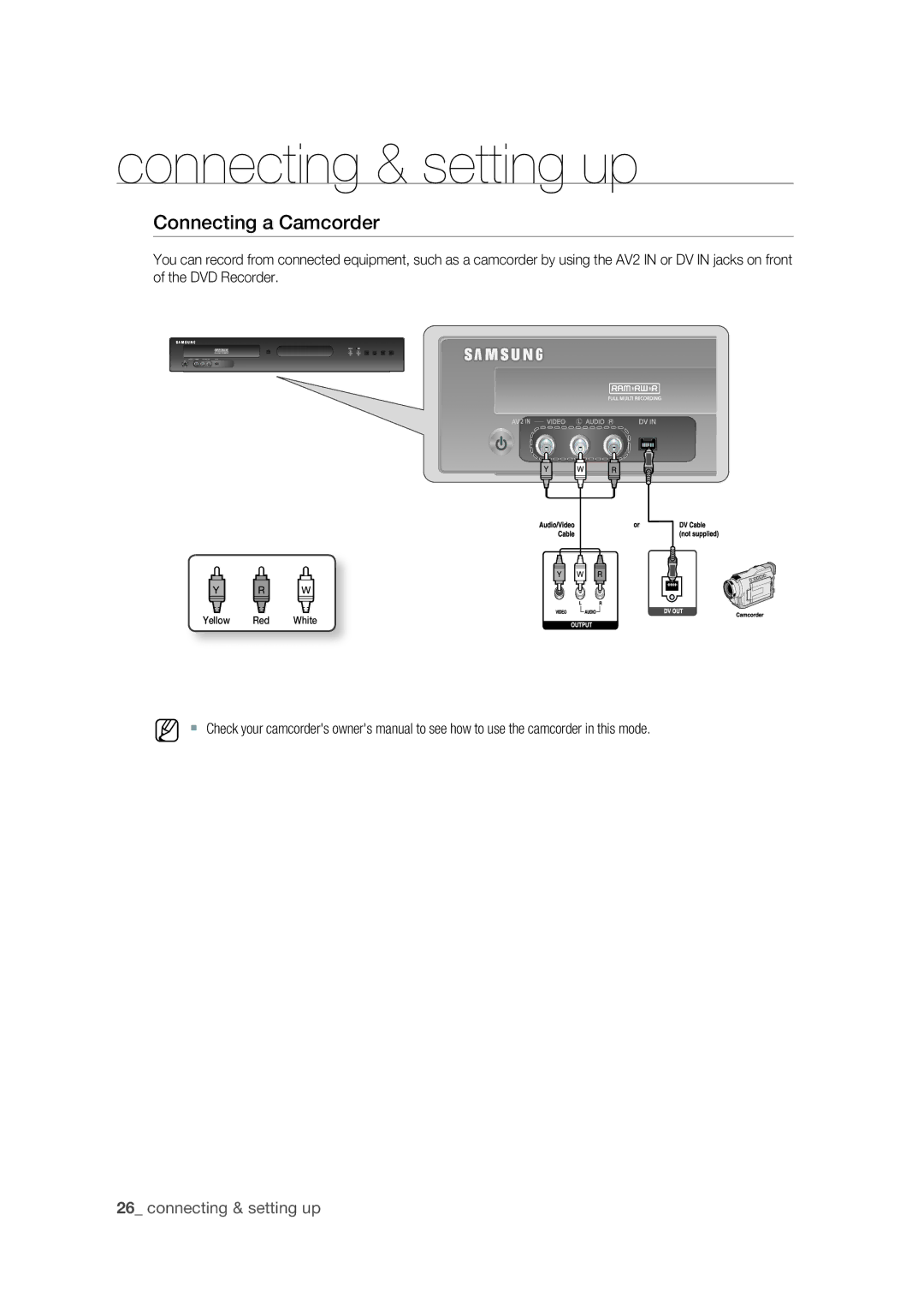 Samsung DVD-R175 user manual Connecting a Camcorder 