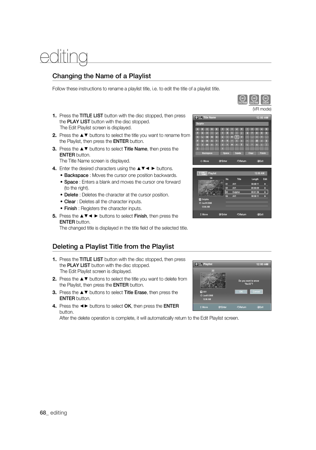 Samsung DVD-R175 user manual Changing the Name of a Playlist, Deleting a Playlist Title from the Playlist 