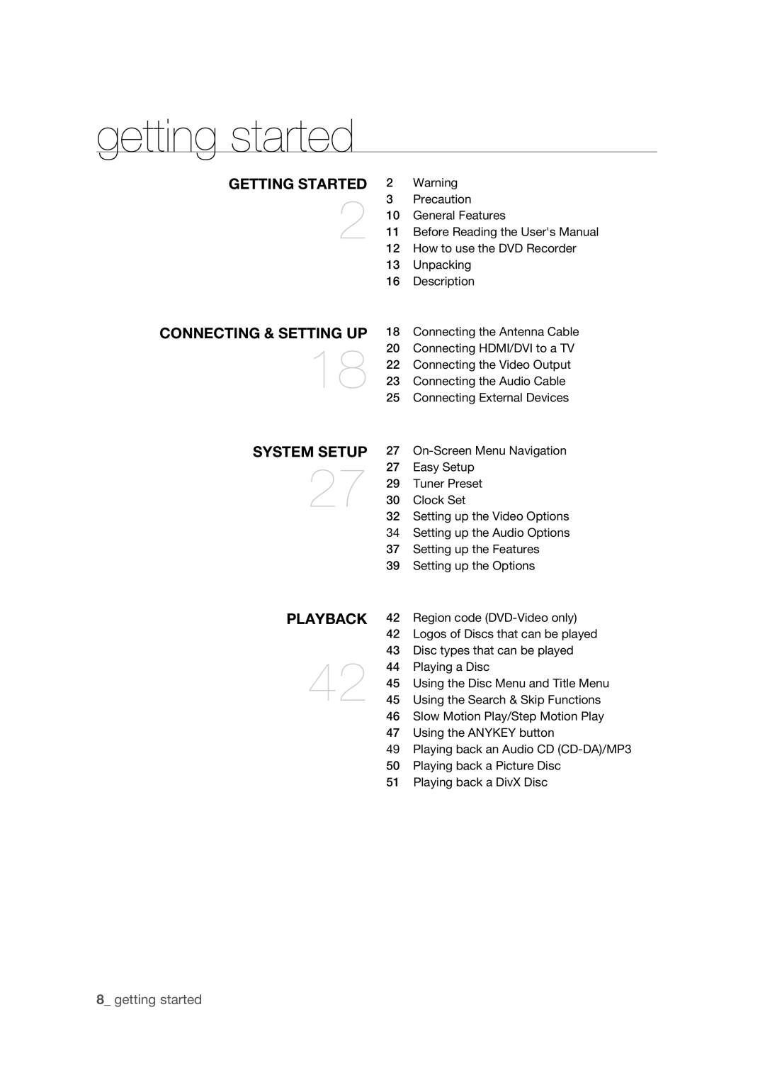 Samsung DVD-R175 user manual On-Screen Menu Navigation, Easy Setup, Tuner Preset, Clock Set, Setting up the Video Options 