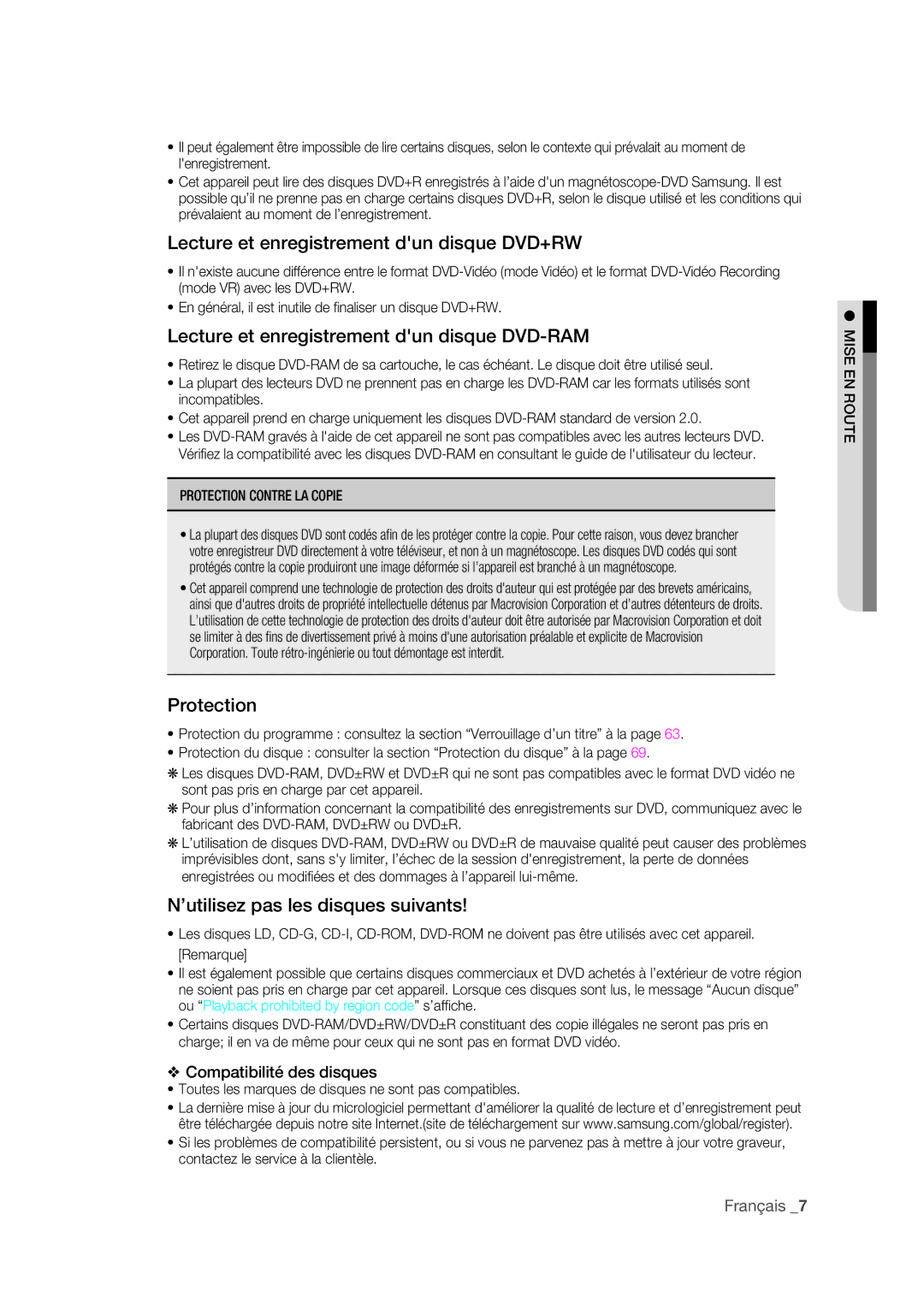 Samsung DVD-R175 user manual Lecture et enregistrement dun disque DVD+RW, Lecture et enregistrement dun disque DVD-RAM 