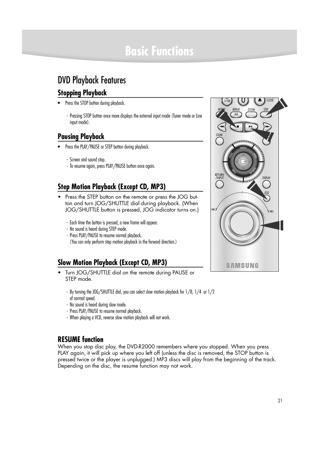 Samsung DVD-R2000 manual DVD Playback Features 