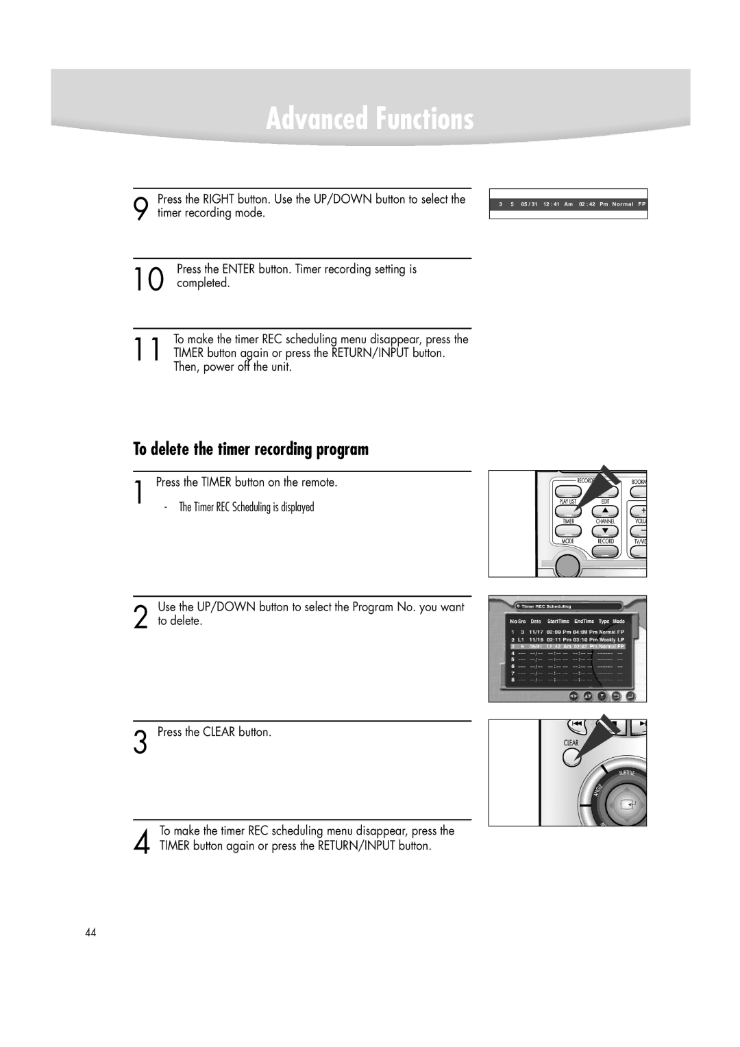 Samsung DVD-R2000 manual To delete the timer recording program 