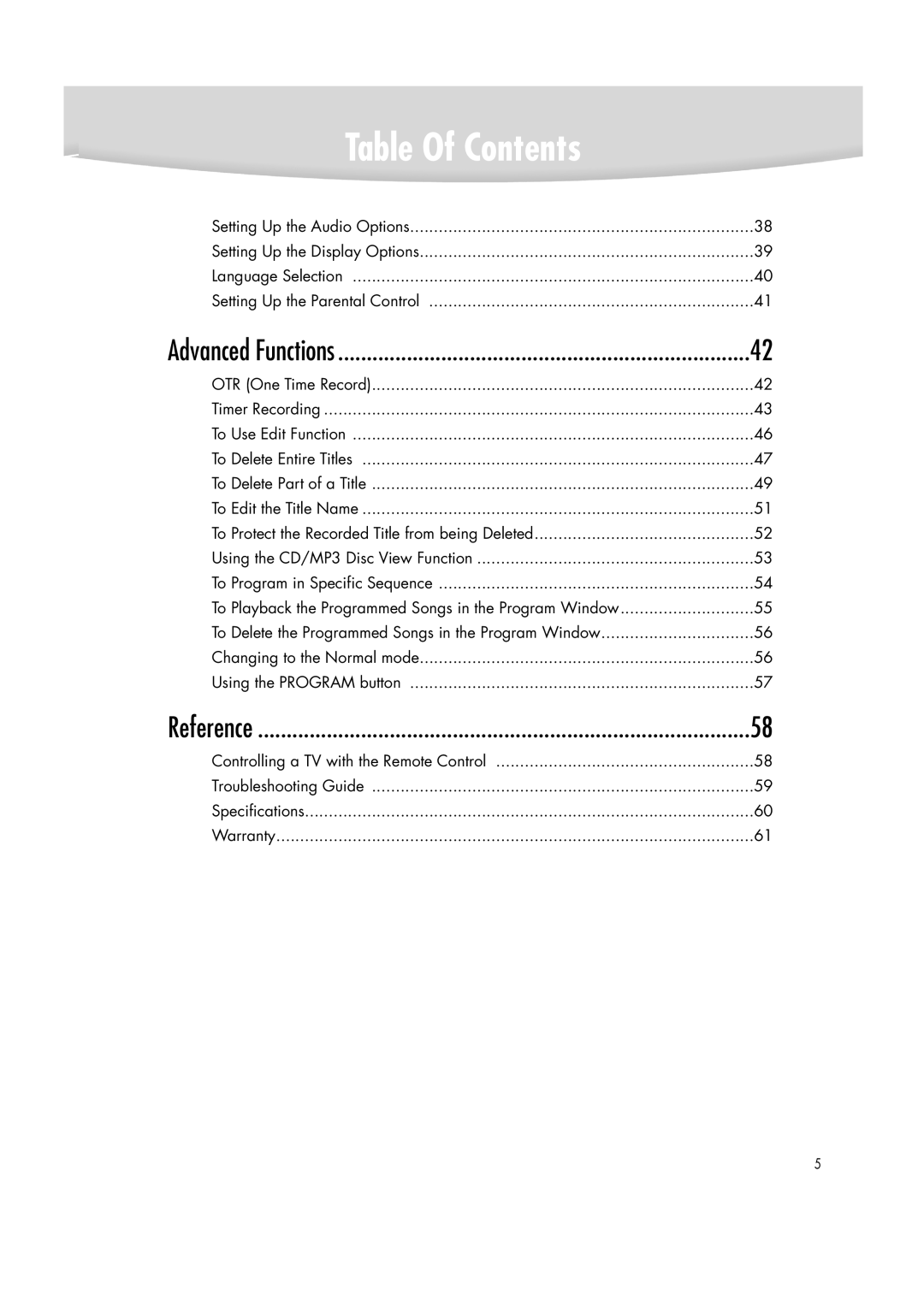 Samsung DVD-R2000 manual Table Of Contents 