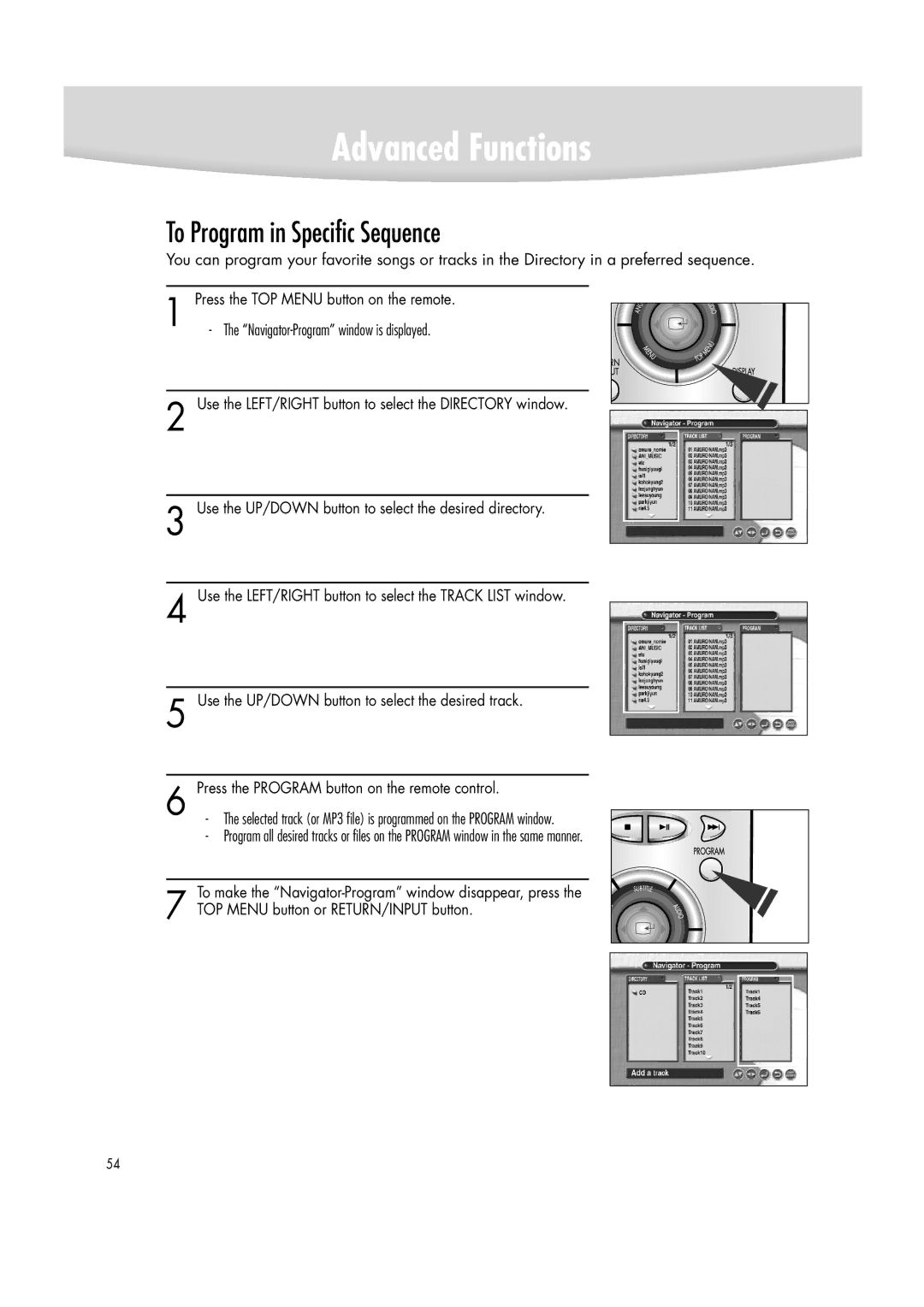 Samsung DVD-R2000 manual To Program in Specific Sequence 