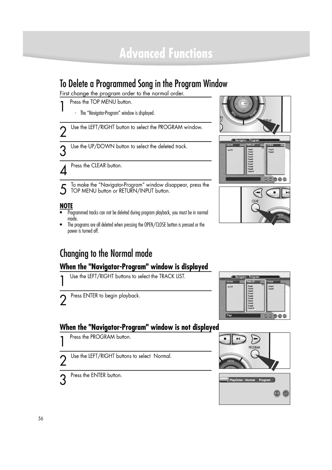 Samsung DVD-R2000 manual To Delete a Programmed Song in the Program Window, Changing to the Normal mode 