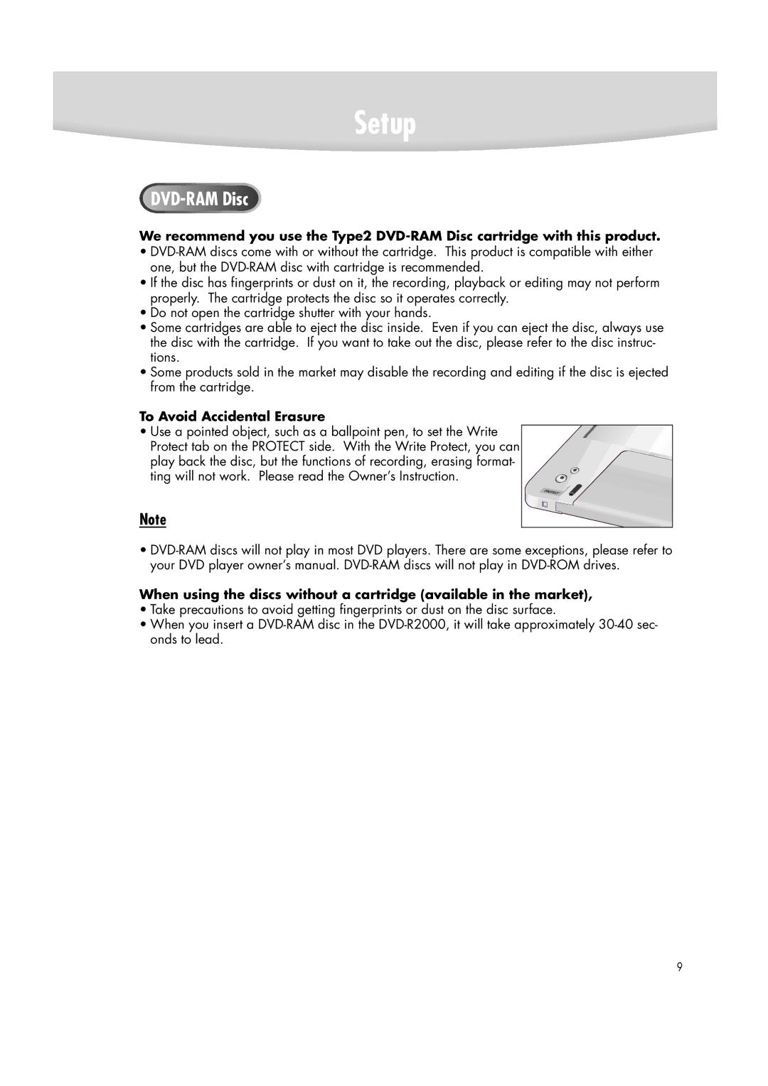 Samsung DVD-R2000 manual DVD-RAM Disc, To Avoid Accidental Erasure 