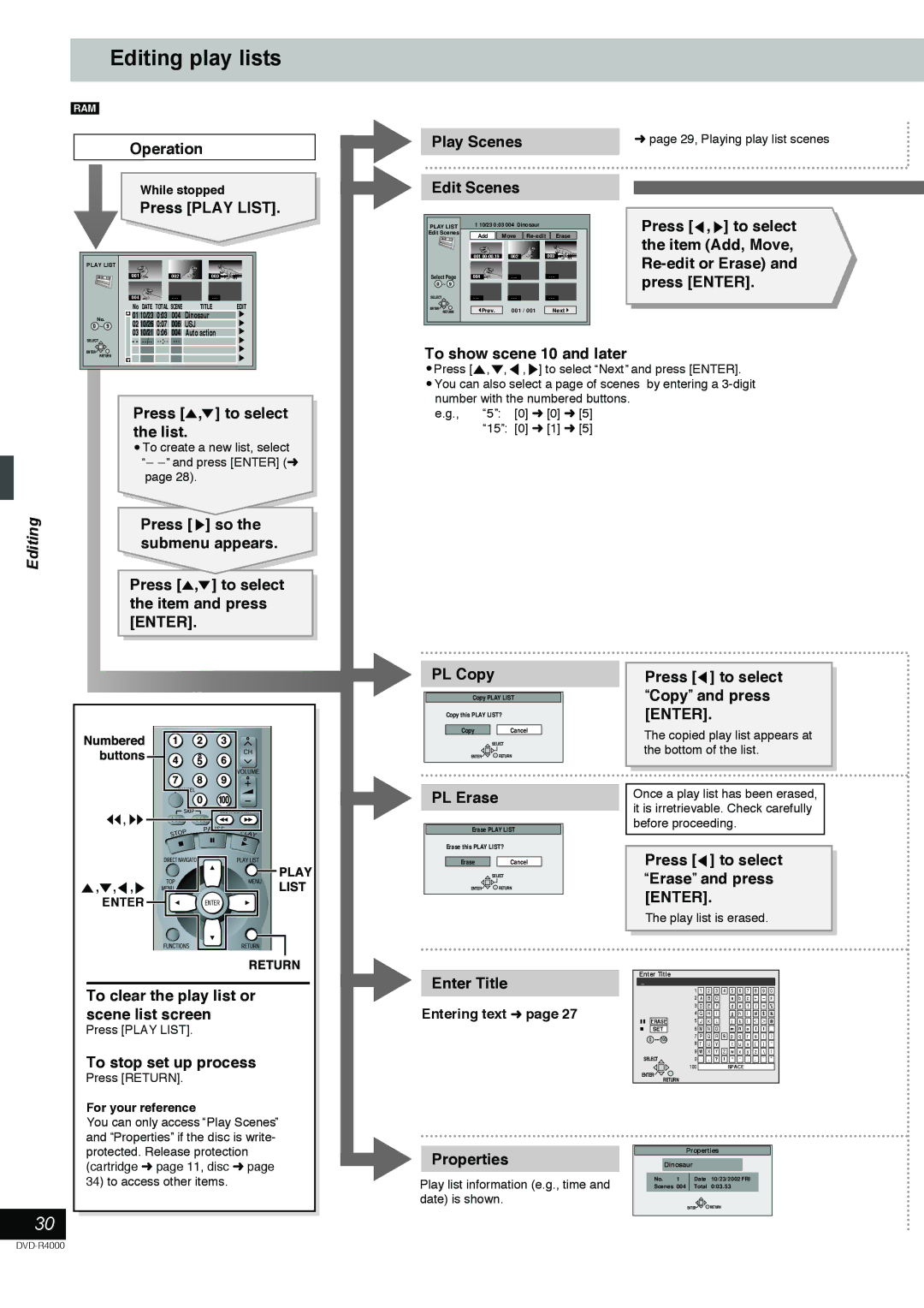 Samsung DVD-R4000EU manual Editing play lists 