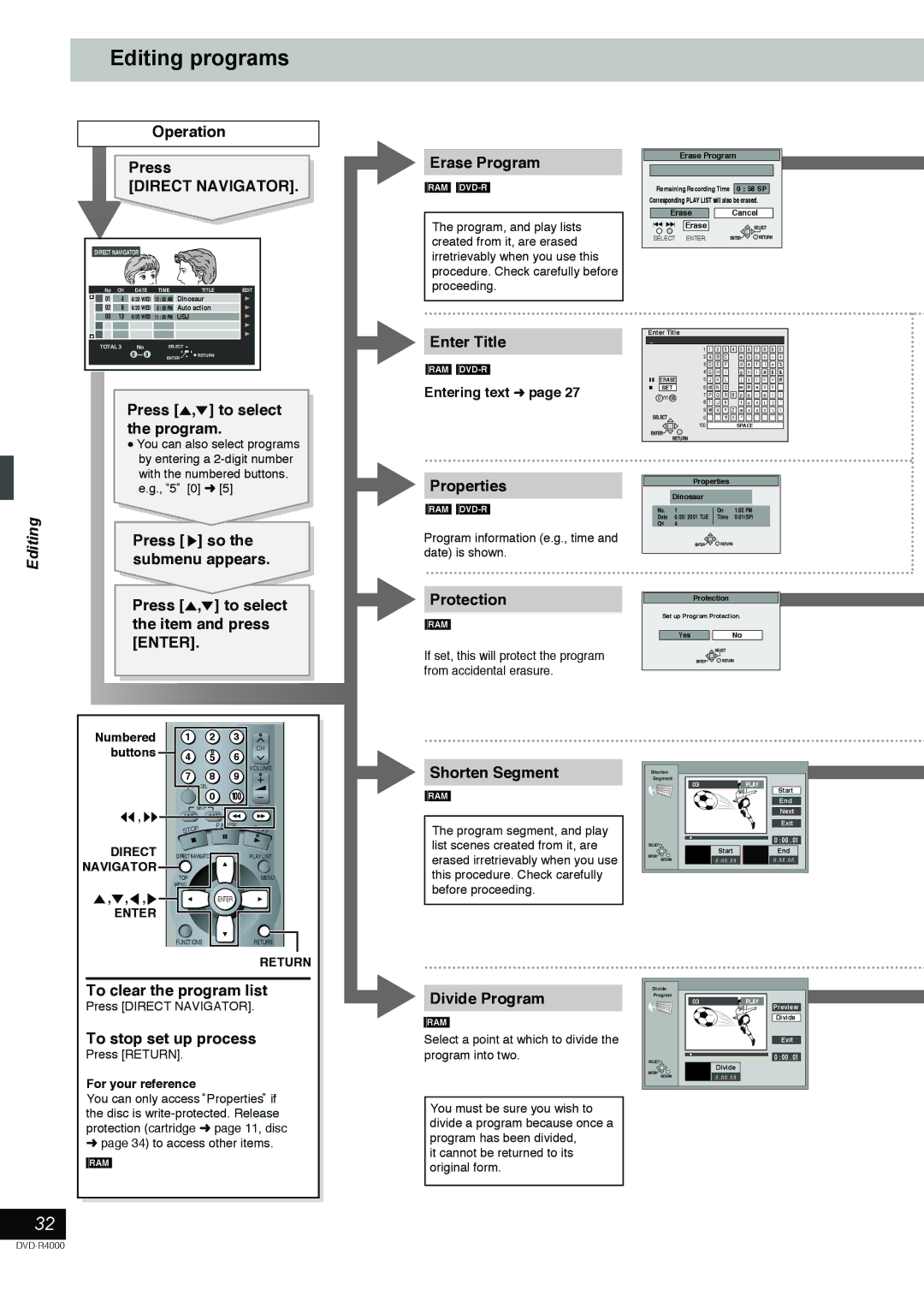 Samsung DVD-R4000EU manual Editing programs, 5 0, Program information e.g., time and date is shown, to access other items 