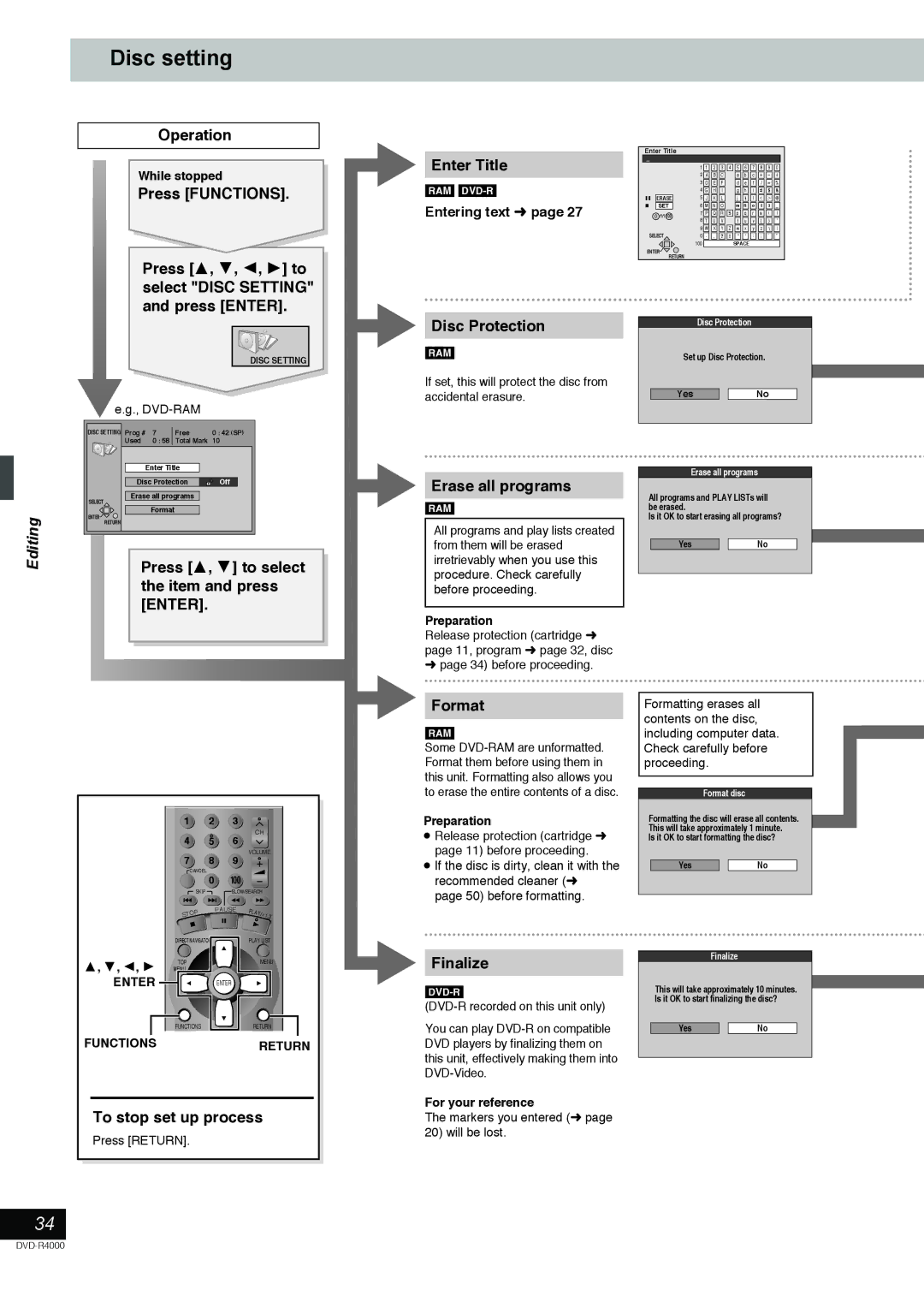 Samsung DVD-R4000EU manual Disc setting 