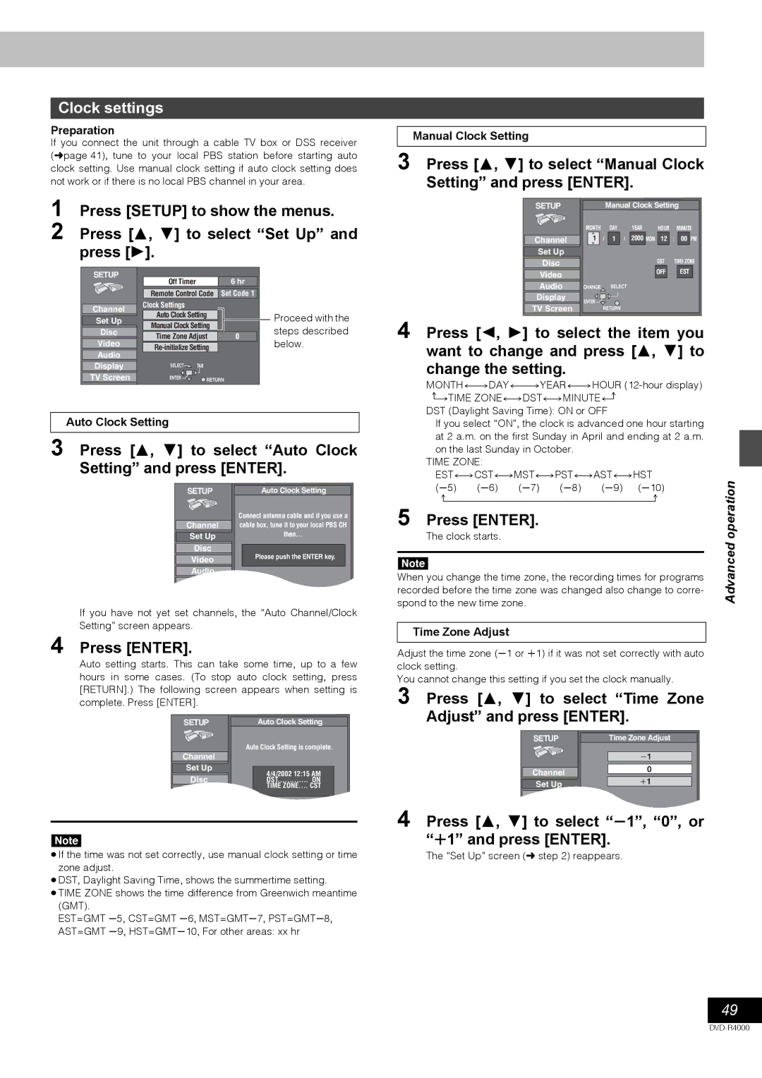 Samsung DVD-R4000EU manual Clock settings 