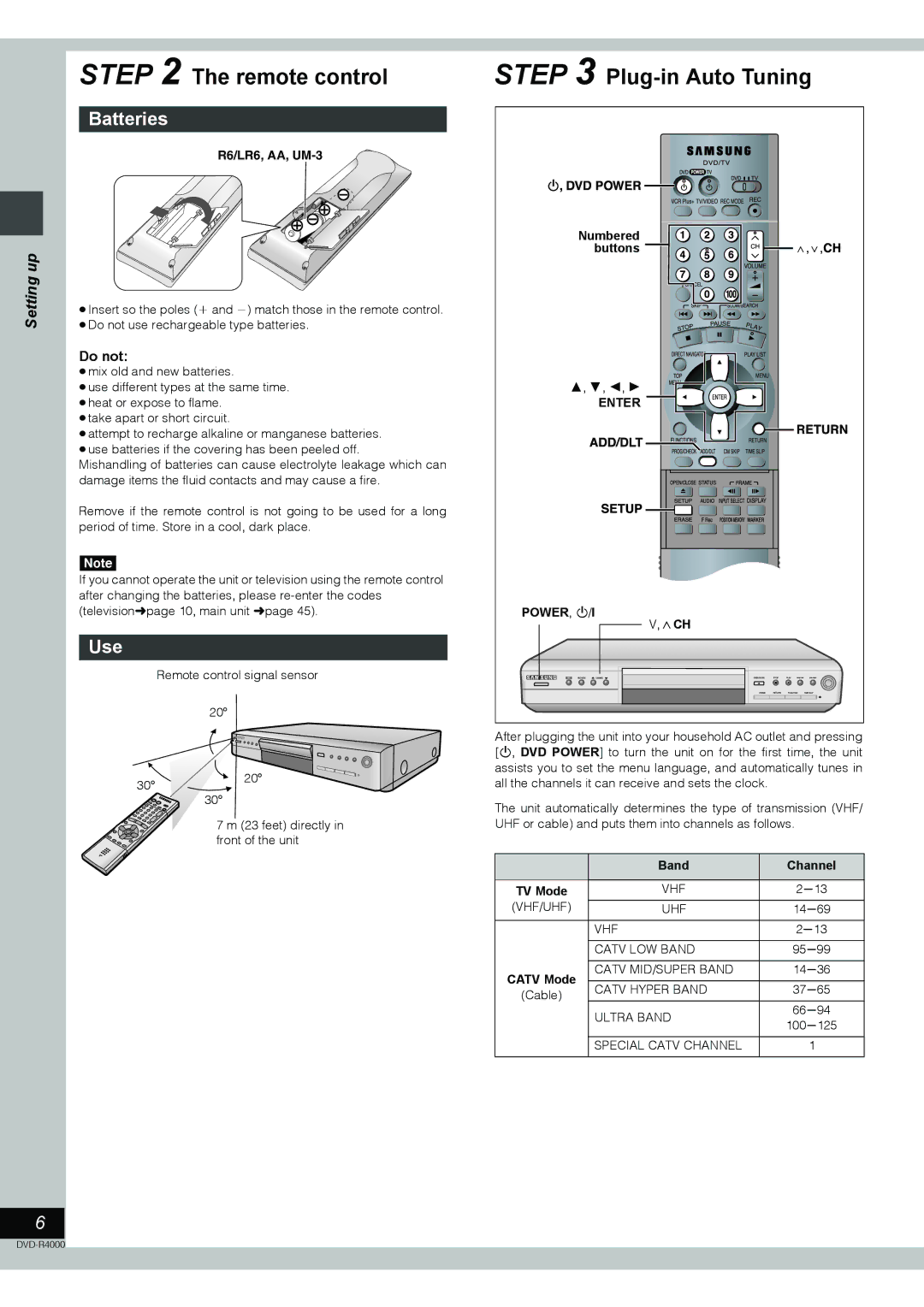 Samsung DVD-R4000EU manual Remote control, Batteries, Use, Do not 