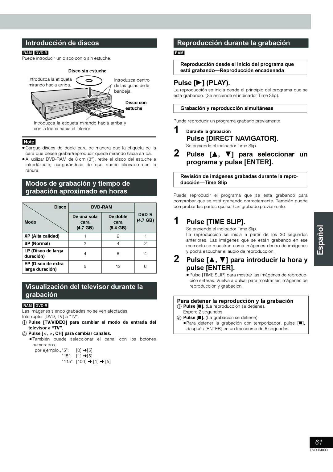 Samsung DVD-R4000EU manual Introducción de discos, Visualización del televisor durante la grabación 