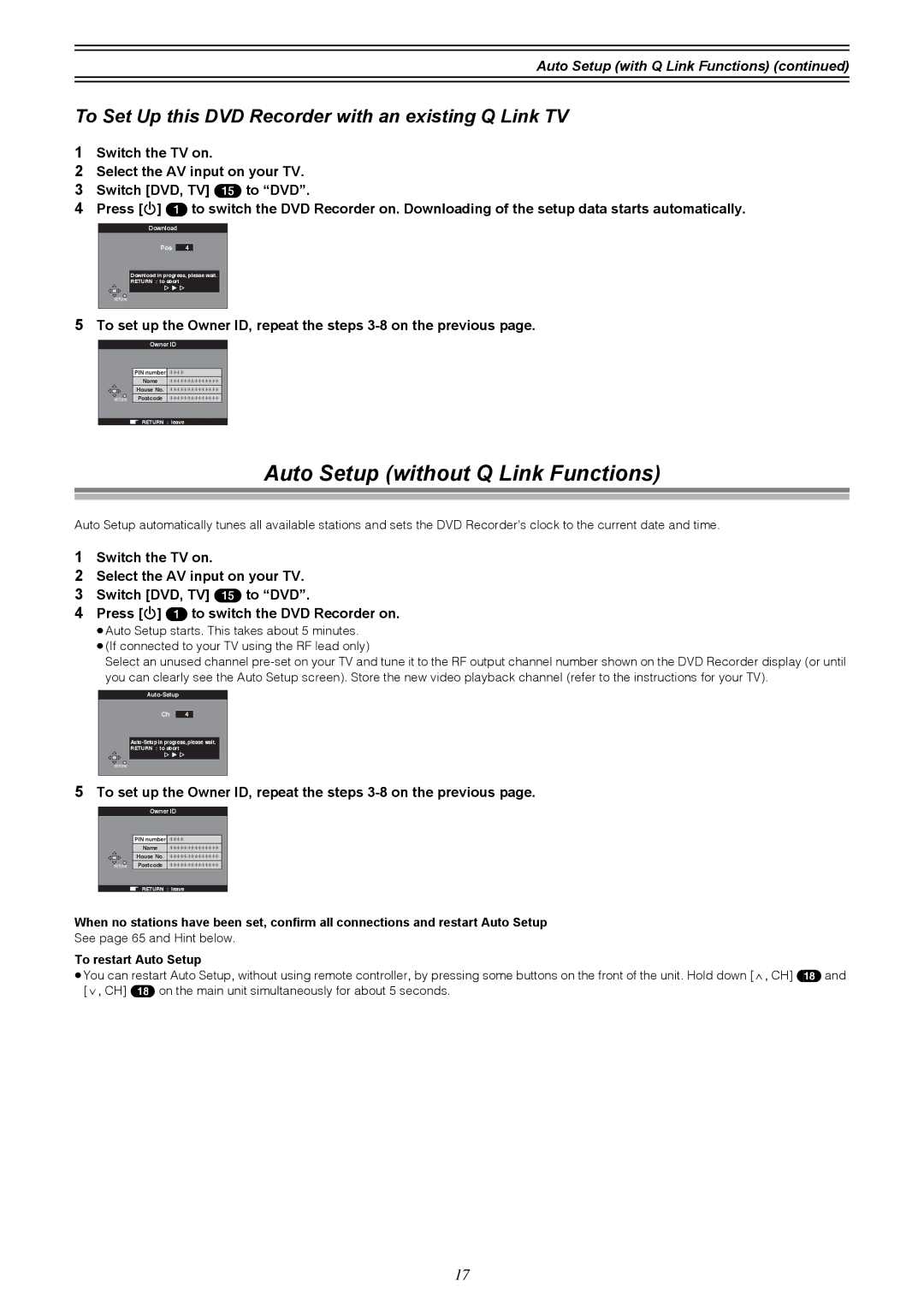 Samsung DVD-R4000EU manual Auto Setup without Q Link Functions, To Set Up this DVD Recorder with an existing Q Link TV 