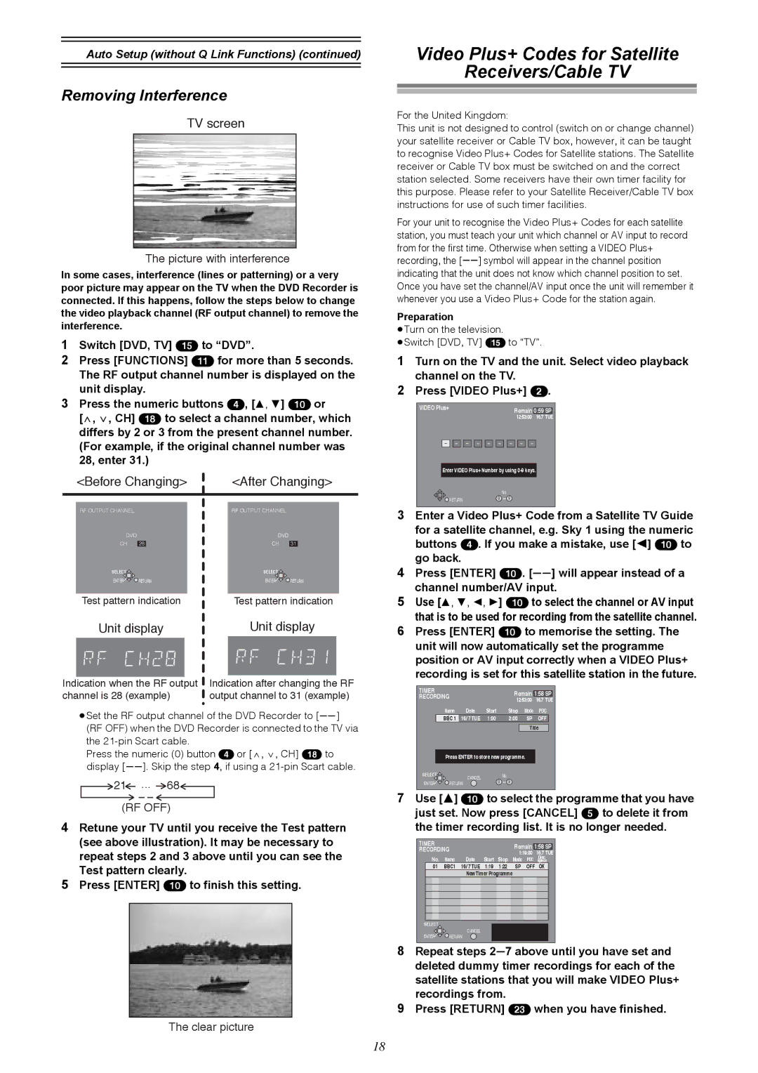 Samsung DVD-R4000EU Video Plus+ Codes for Satellite Receivers/Cable TV, Removing Interference, For the United Kingdom 