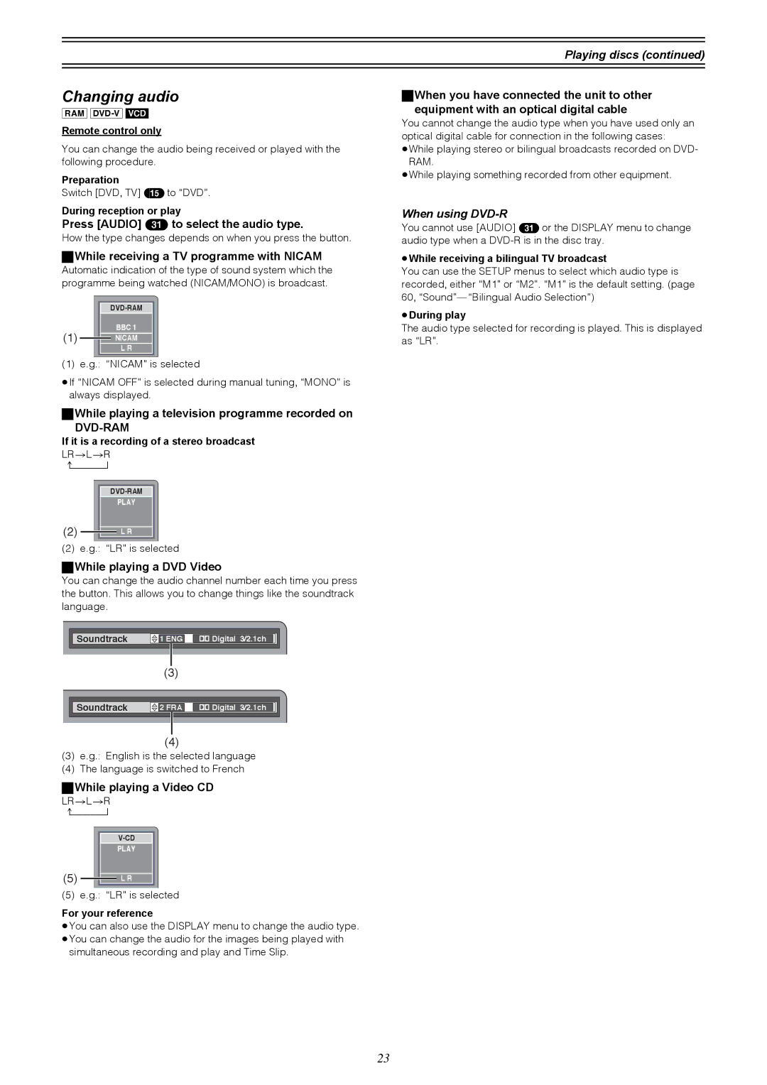 Samsung DVD-R4000EU manual Changing audio, When using DVD-R 