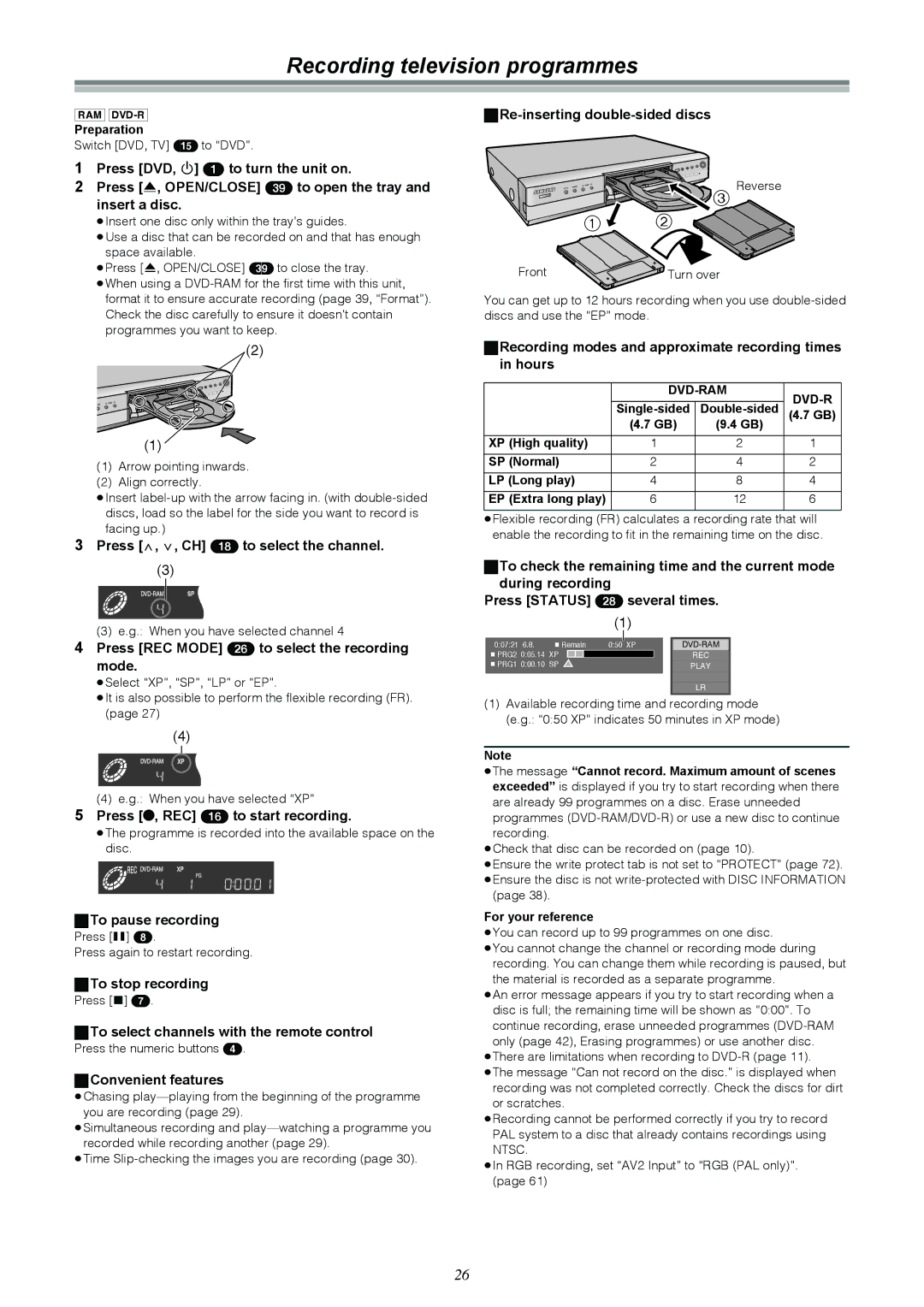 Samsung DVD-R4000EU manual Recording television programmes 