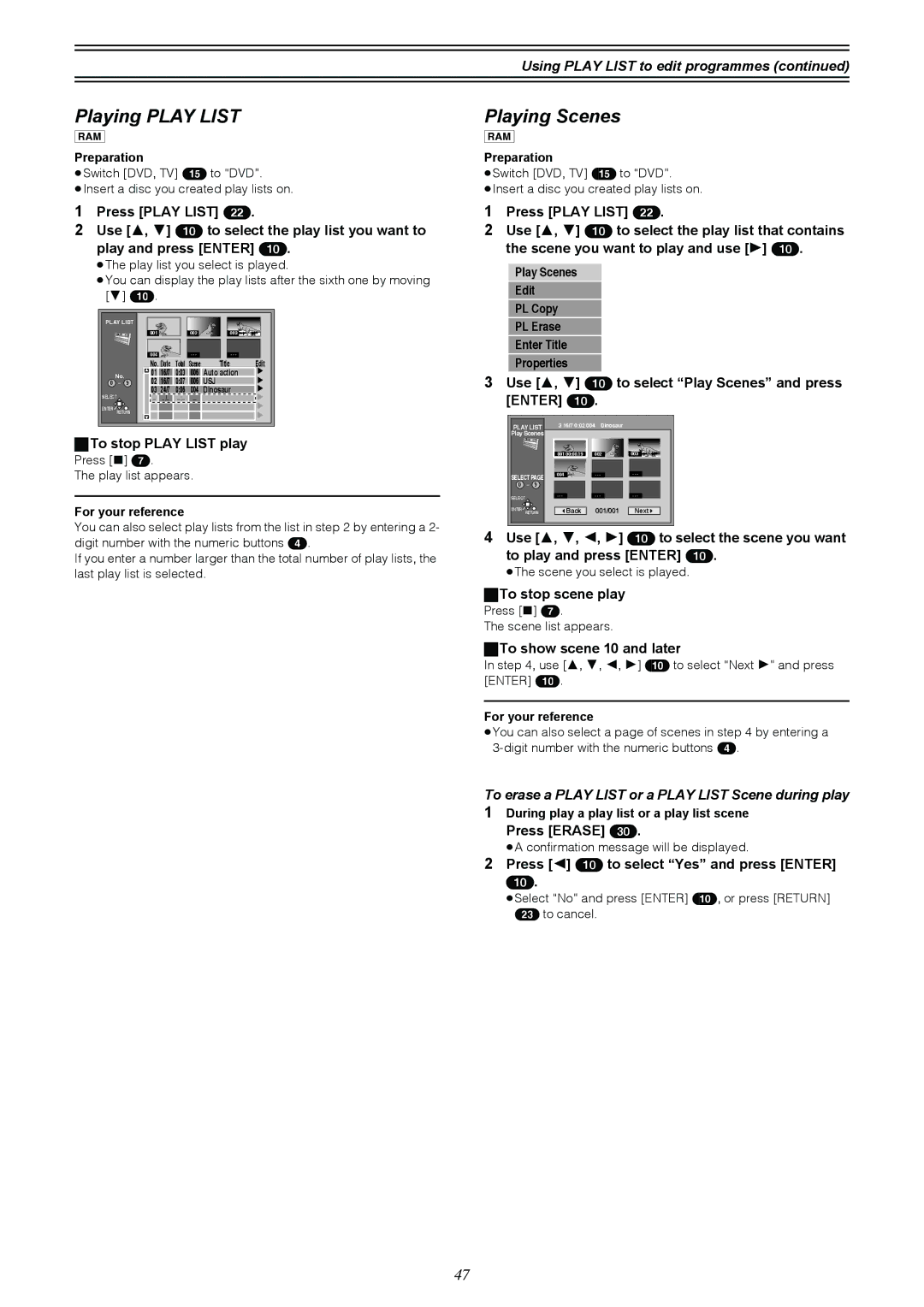 Samsung DVD-R4000EU manual Playing Play List, Playing Scenes, To erase a Play List or a Play List Scene during play 