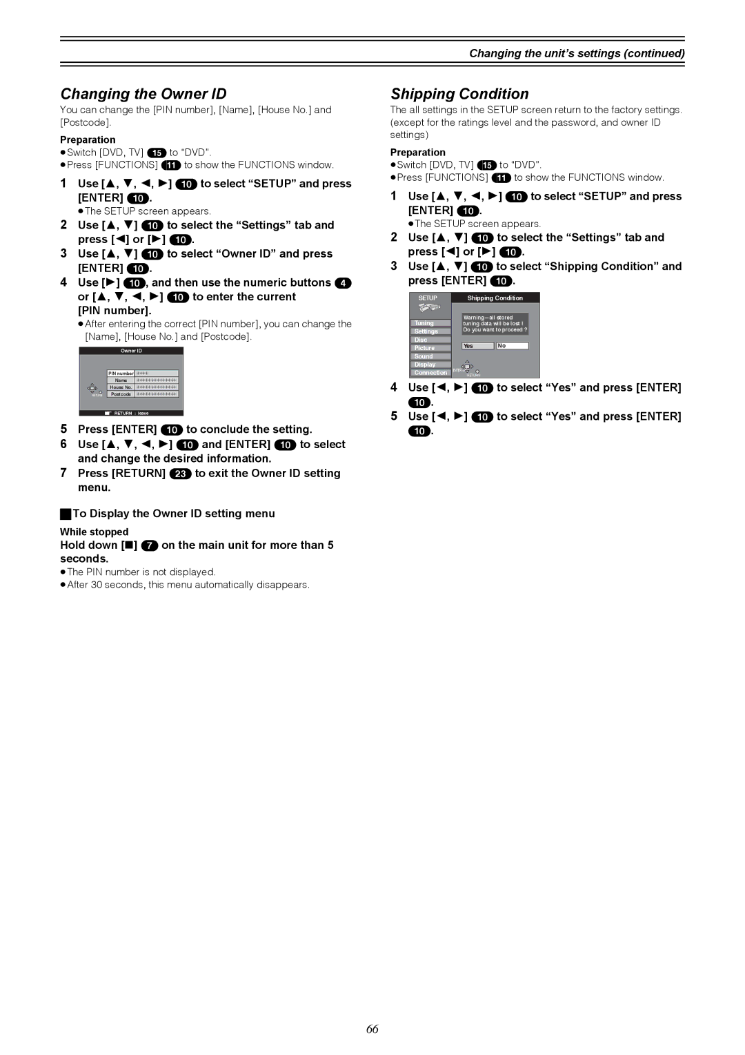 Samsung DVD-R4000EU manual Changing the Owner ID, Shipping Condition 