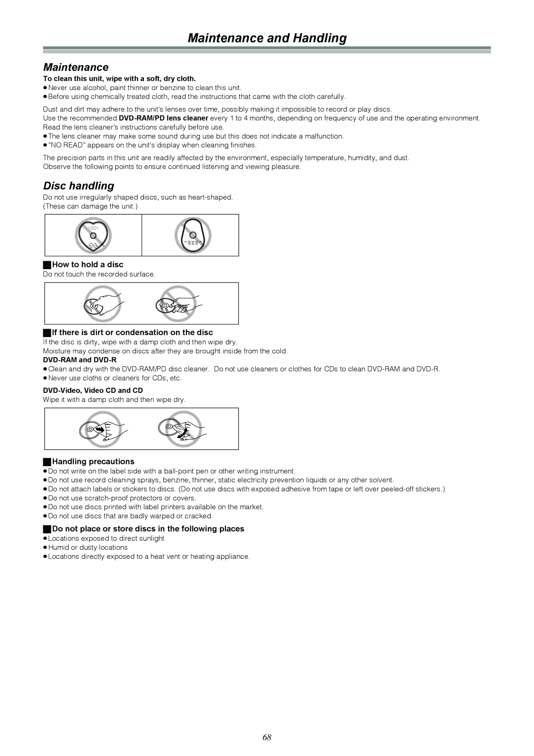 Samsung DVD-R4000EU manual Maintenance and Handling, Disc handling 