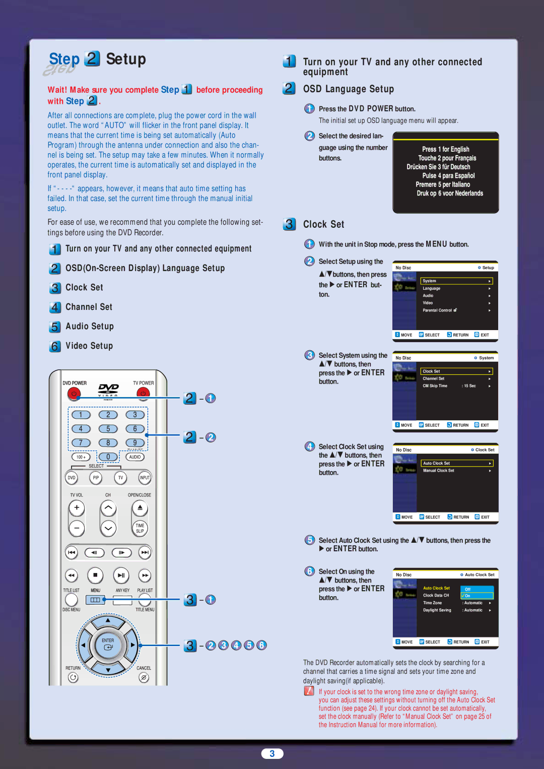 Samsung DVD Recorder setup guide Clock Set, Video Setup 