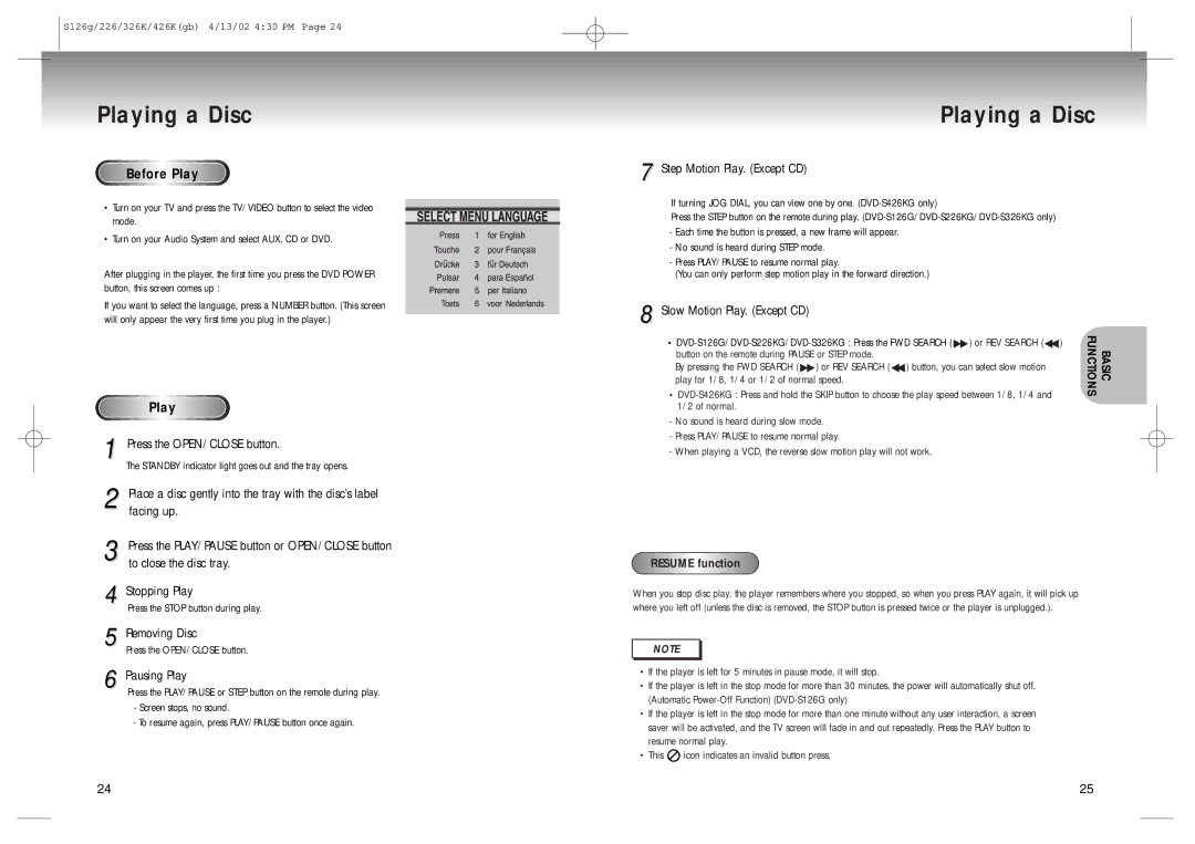 Samsung DVD-S126/SAM manual Playing a Disc, Before Play 