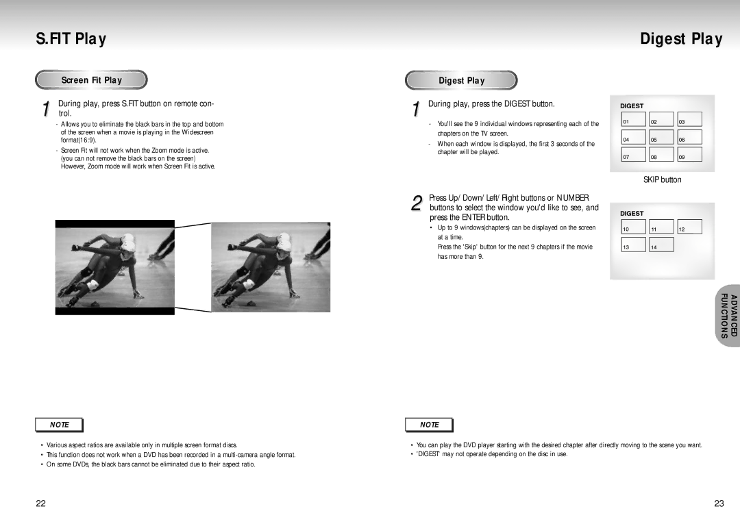 Samsung DVD-S129, AK68-00102A manual FIT Play, Digest Play, Screen Fit Play, Diges t Play 