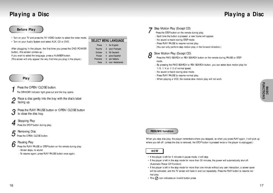 Samsung AK68-00102A, DVD-S129 manual Playing a Disc 