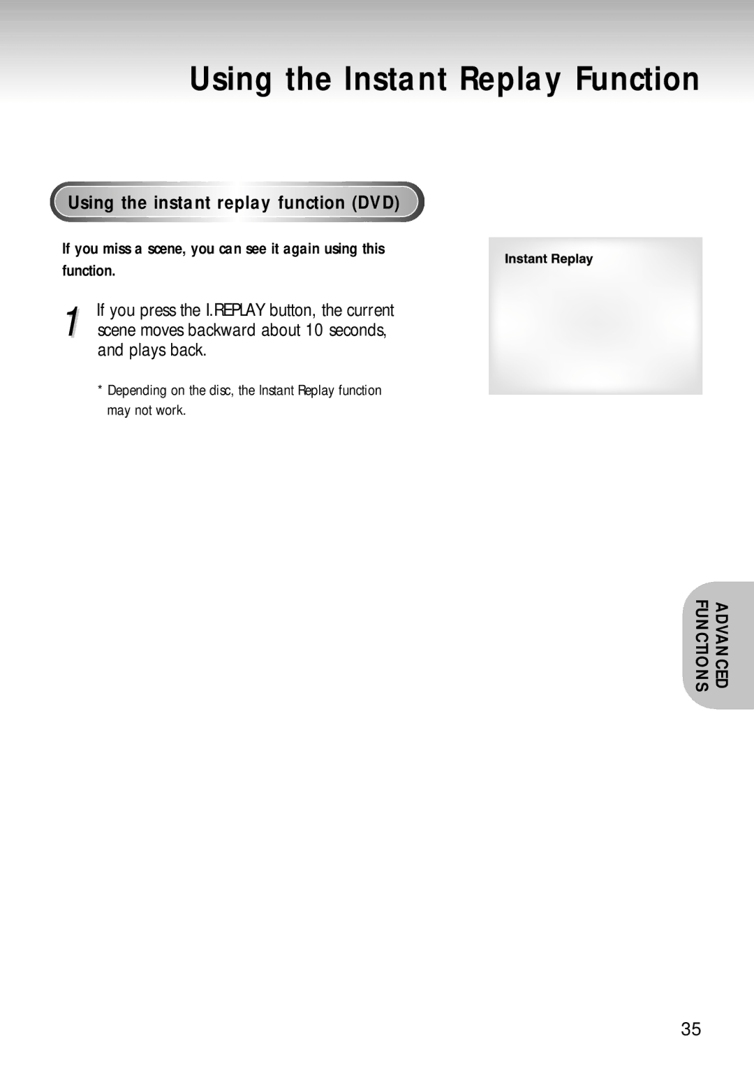 Samsung DVD-S320, DVD-S221 manual Using the Instant Replay Function, Using the instant replay function DVD 